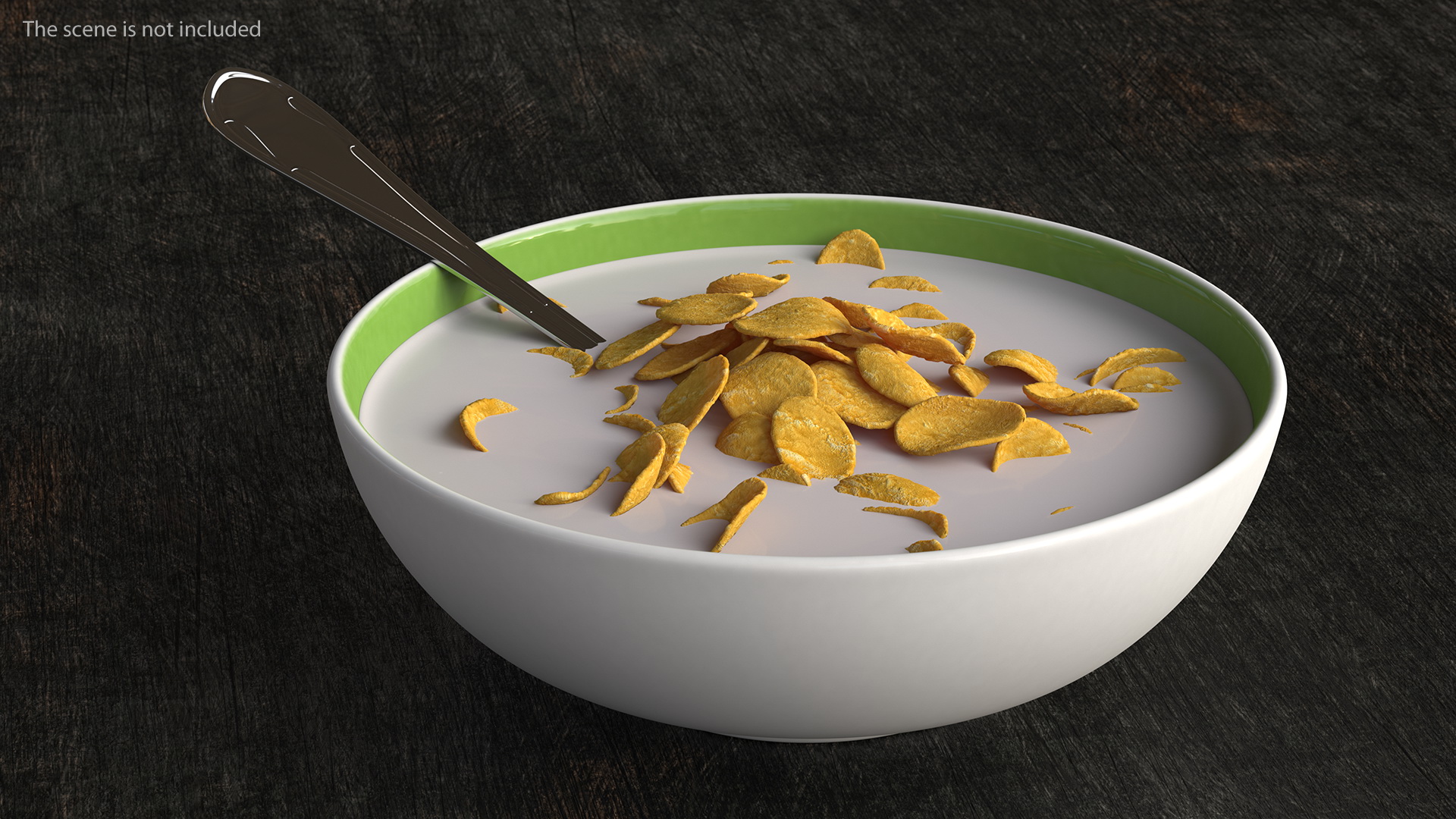 Bowl of Corn Flakes with Milk and Spoon 3D model