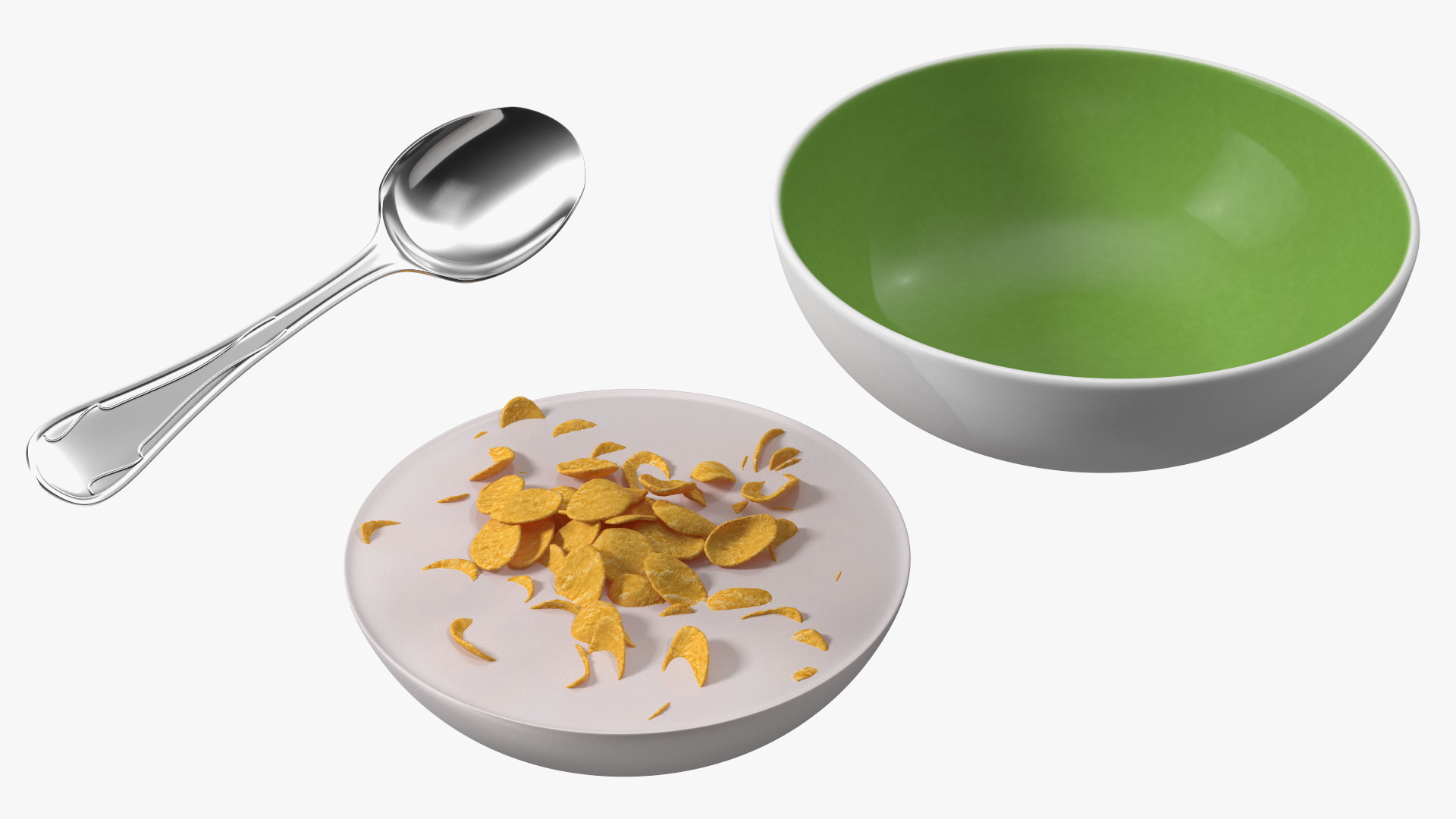 Bowl of Corn Flakes with Milk and Spoon 3D model