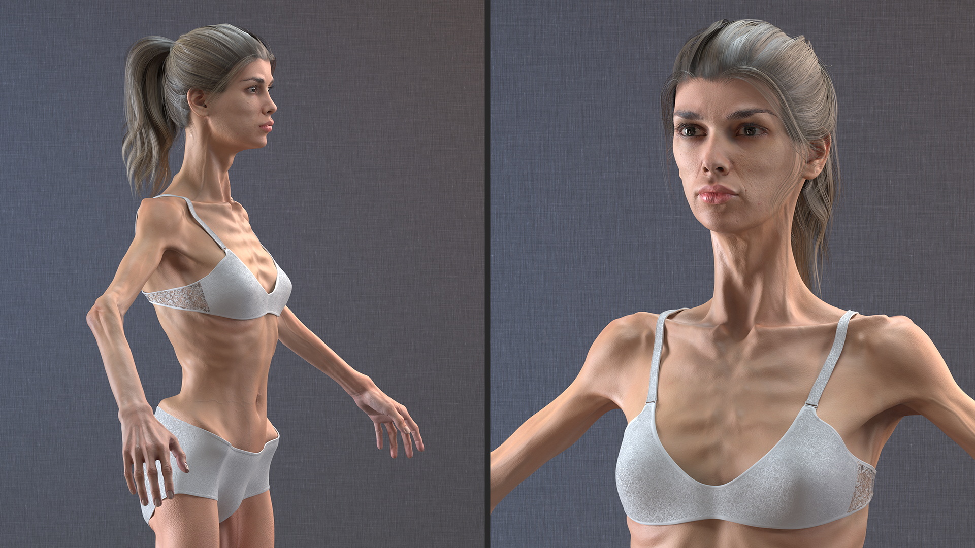 3D Woman Anorexic Rigged