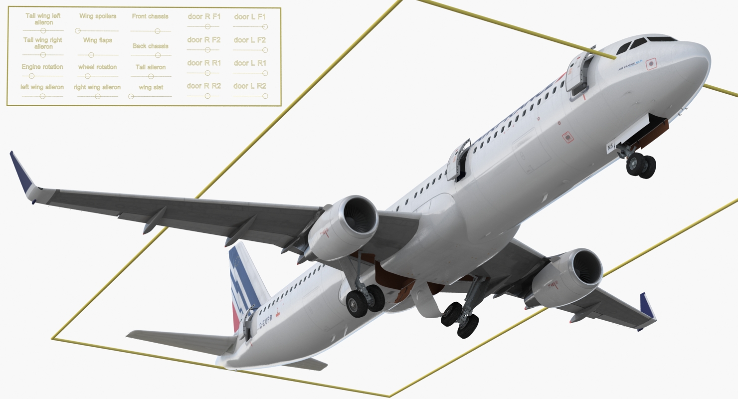 3D Airbus A321 Air France with Interior Rigged model