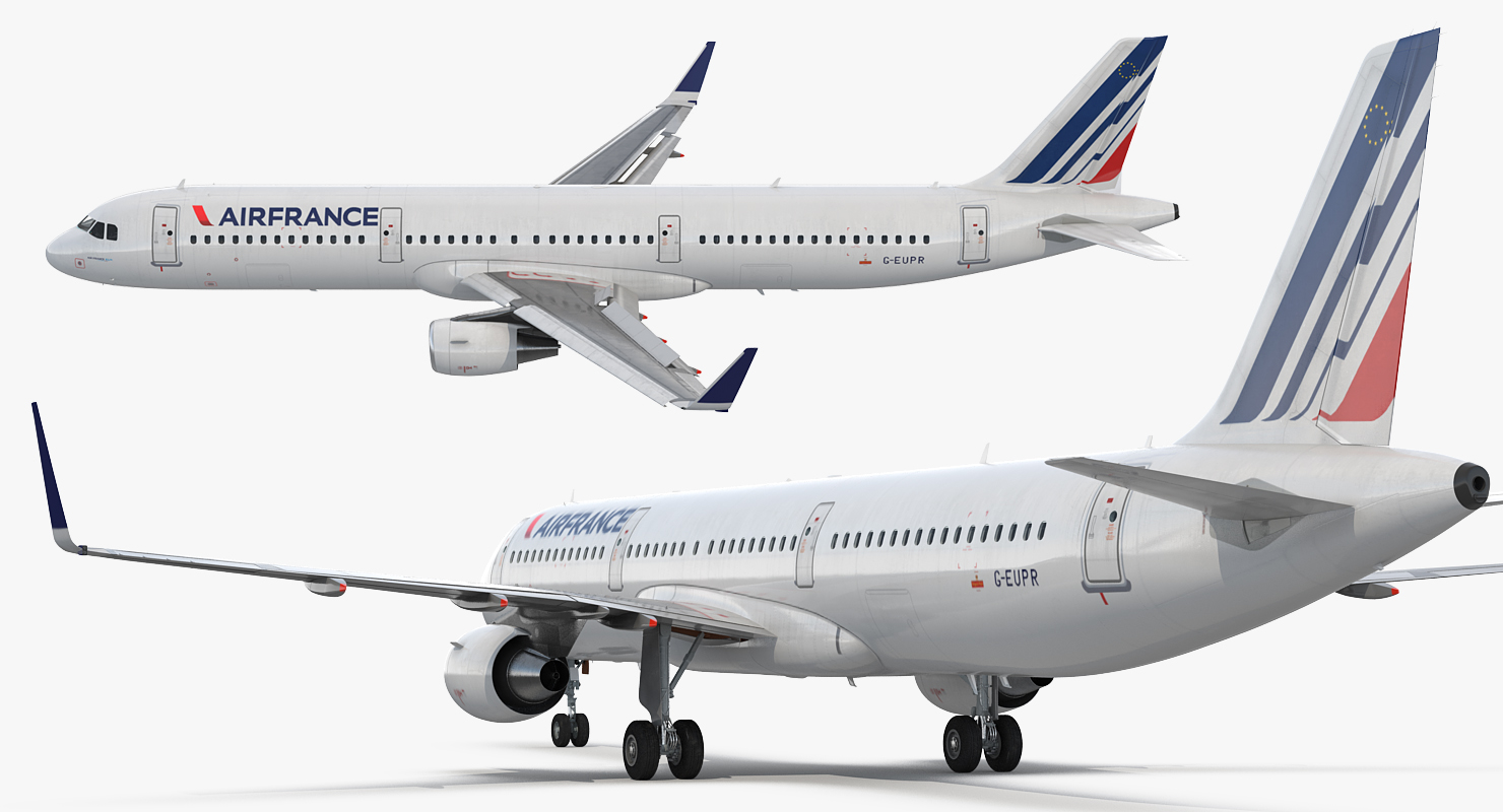 3D Airbus A321 Air France with Interior Rigged model