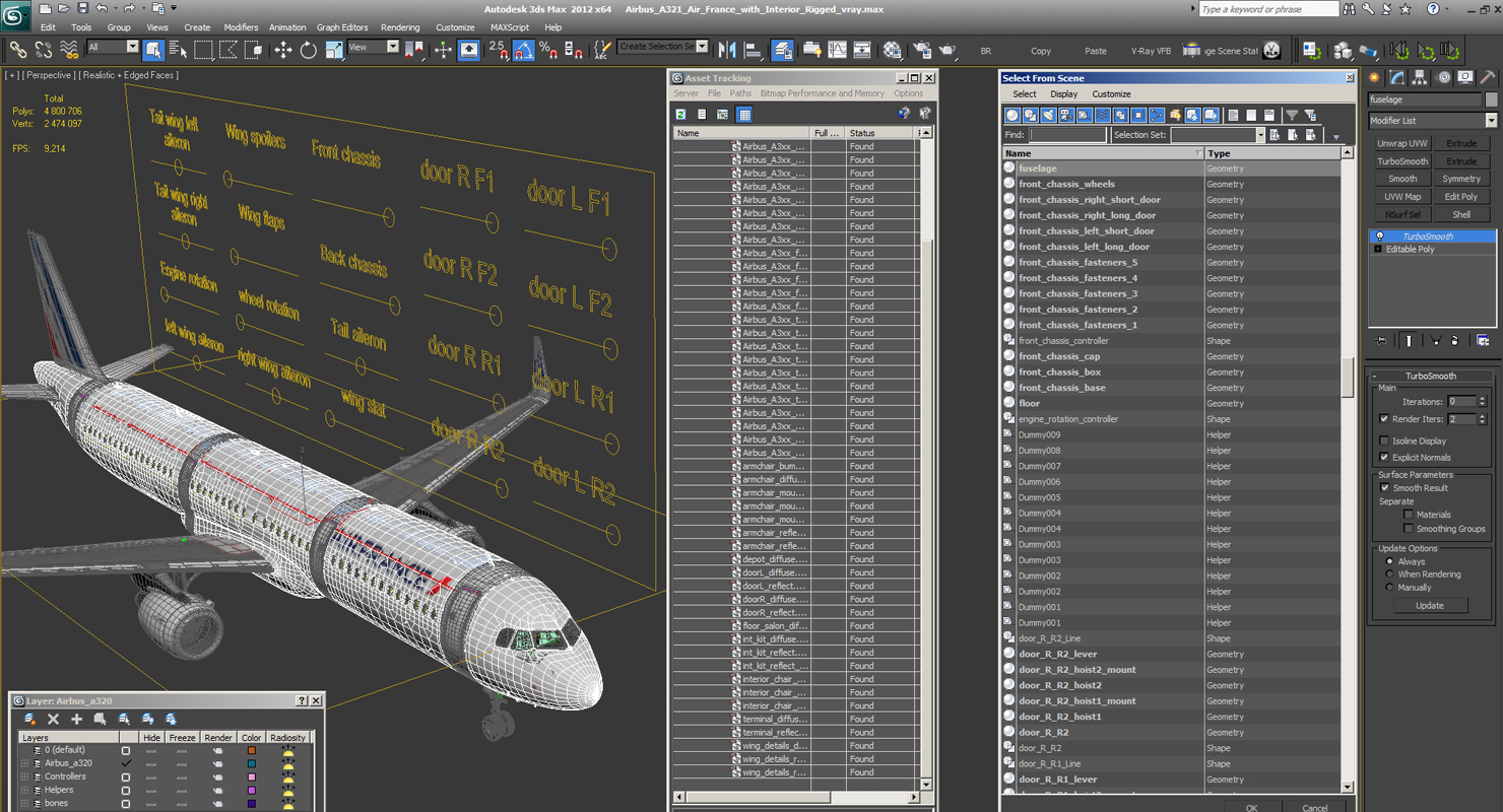 3D Airbus A321 Air France with Interior Rigged model