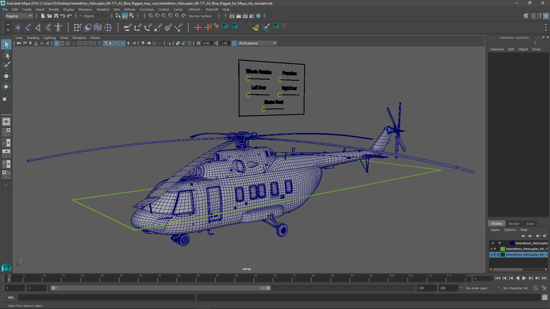3D Interethnic Helicopter MI-171 A3 Blue Rigged for Maya model