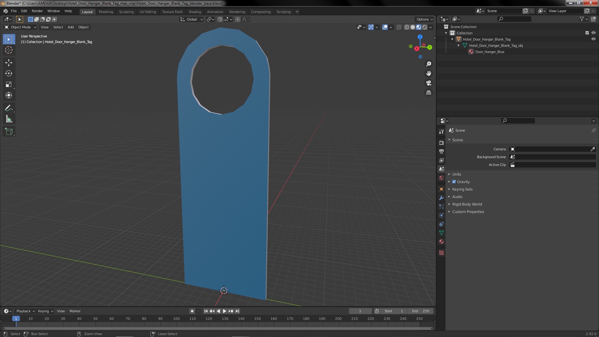 Hotel Door Hanger Blank Tag 3D