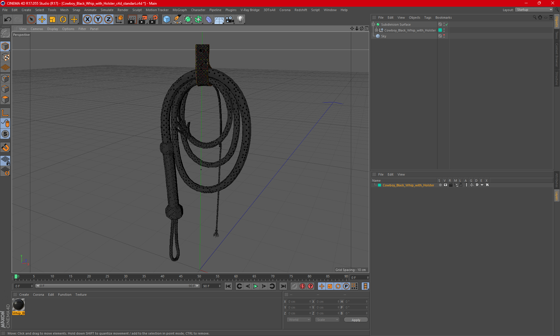 3D model Cowboy Black Whip with Holster