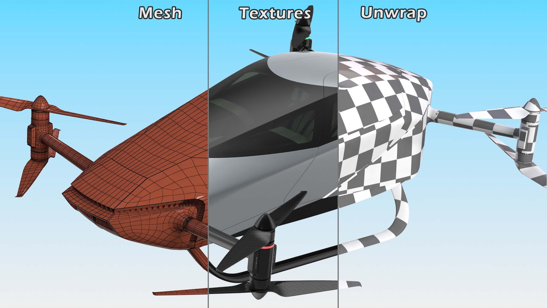 3D model Xpeng X2 Flying Car Rigged for Cinema 4D