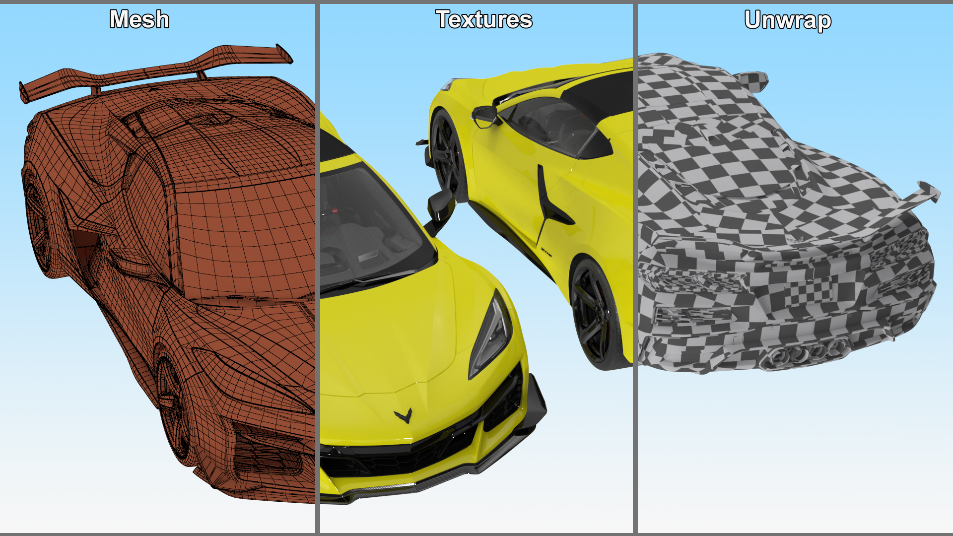 Yellow Chevrolet Corvette Z0 2023 Coupe 3D model