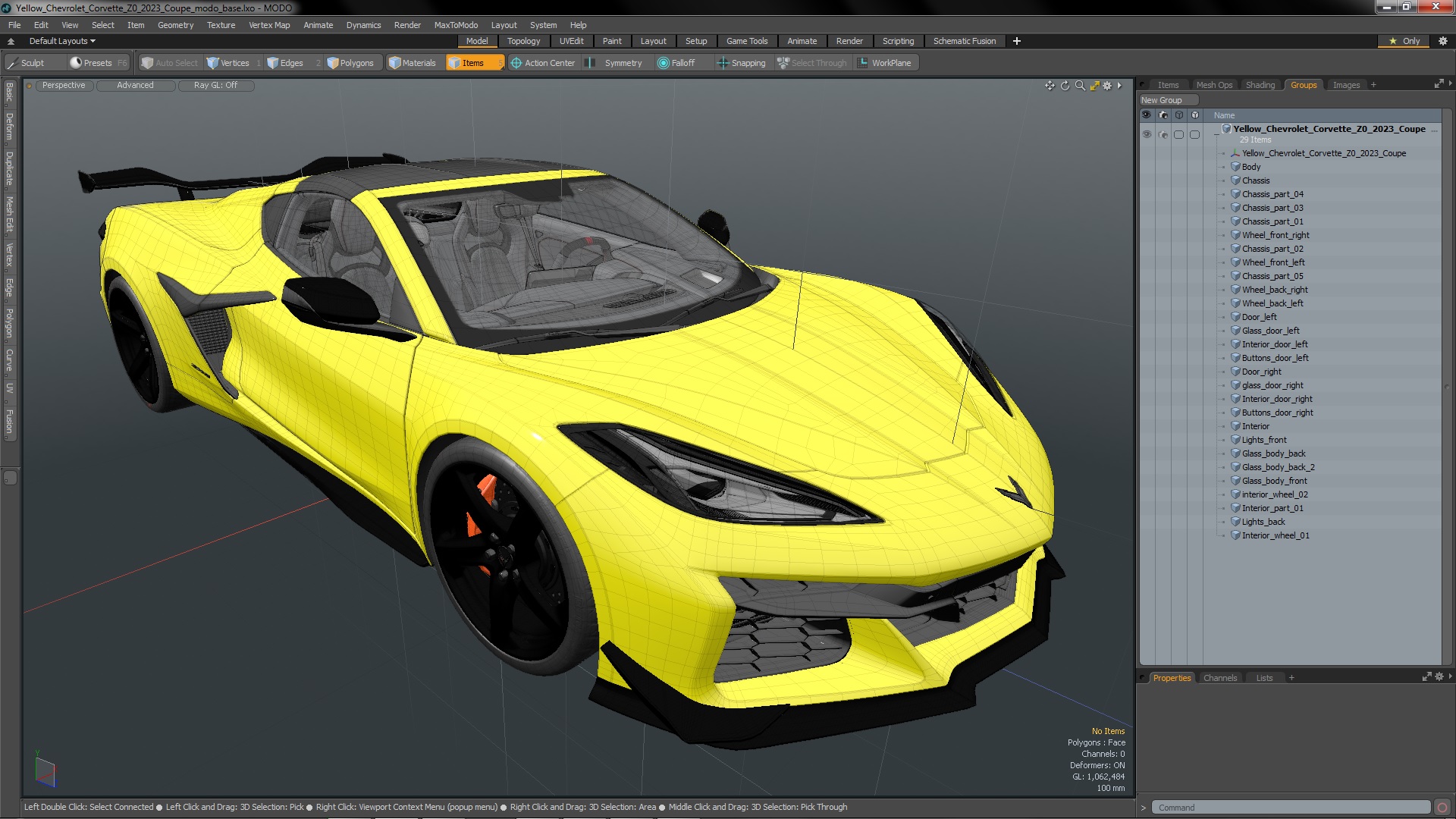 Yellow Chevrolet Corvette Z0 2023 Coupe 3D model