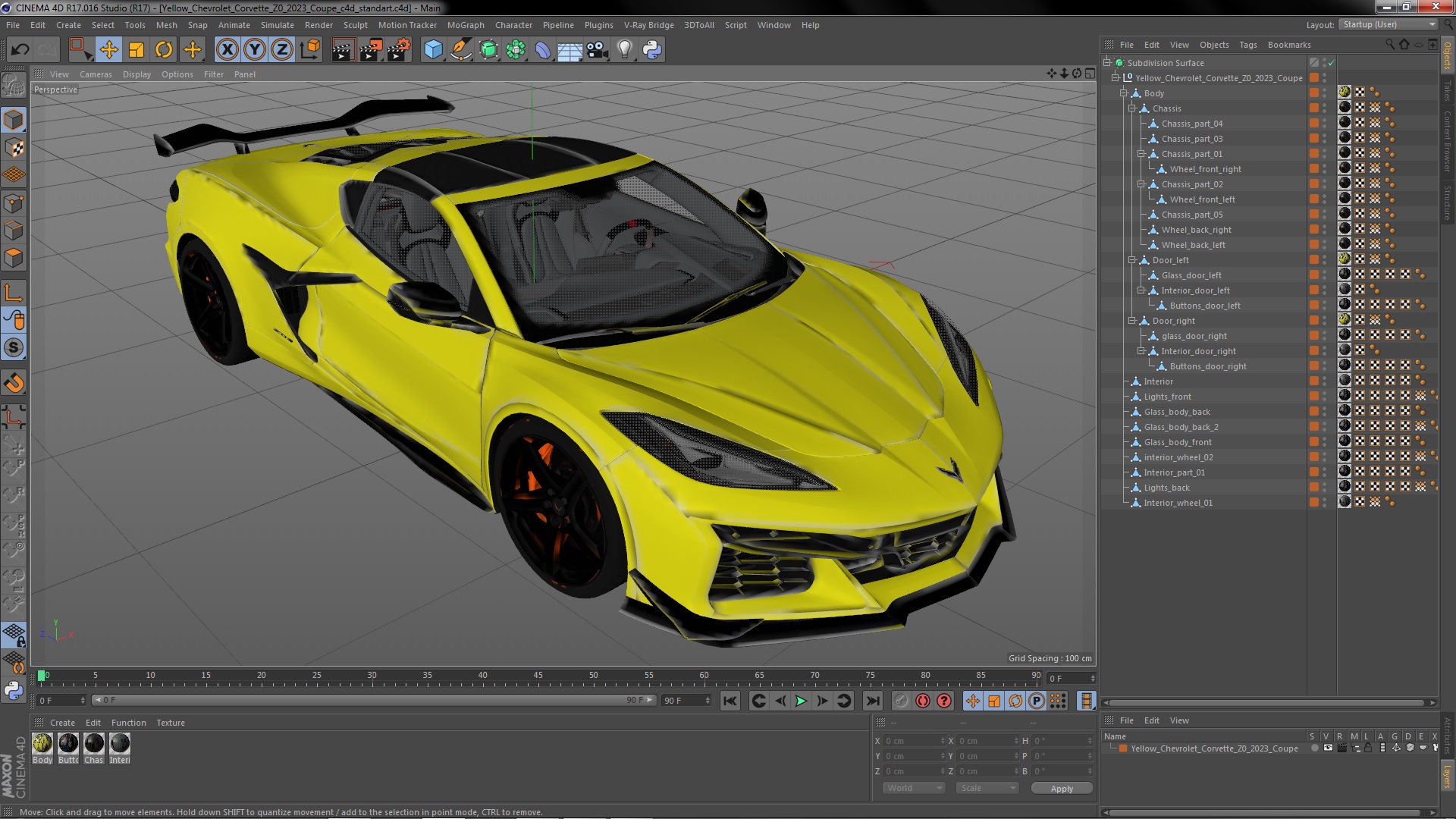 Yellow Chevrolet Corvette Z0 2023 Coupe 3D model