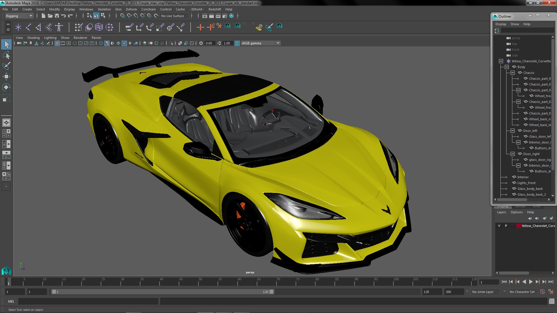 Yellow Chevrolet Corvette Z0 2023 Coupe 3D model