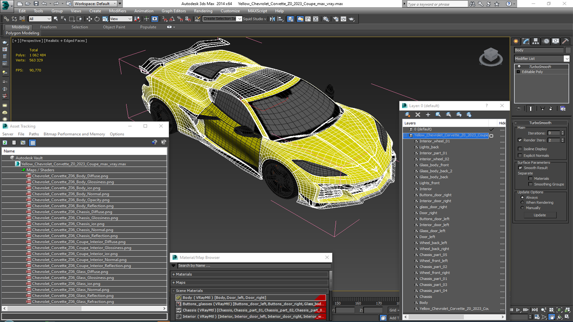 Yellow Chevrolet Corvette Z0 2023 Coupe 3D model