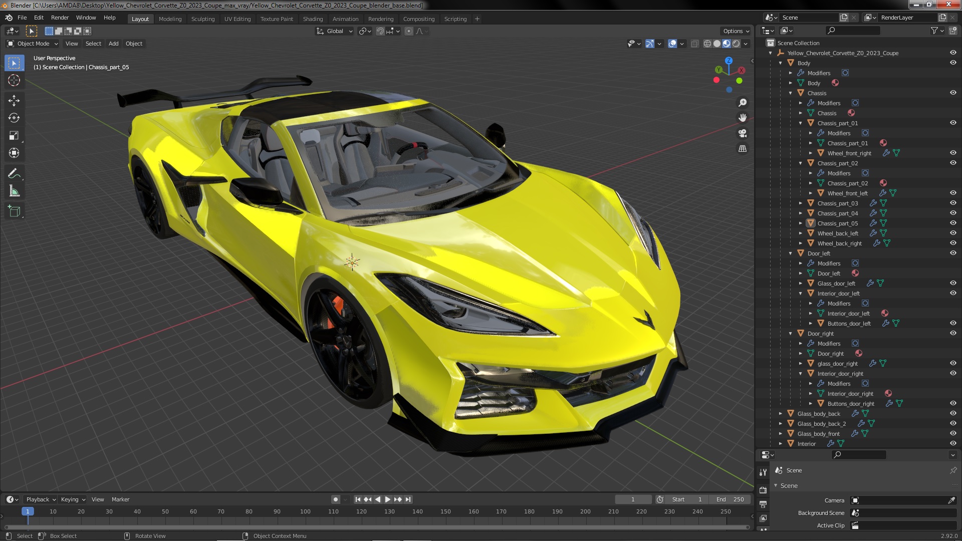 Yellow Chevrolet Corvette Z0 2023 Coupe 3D model
