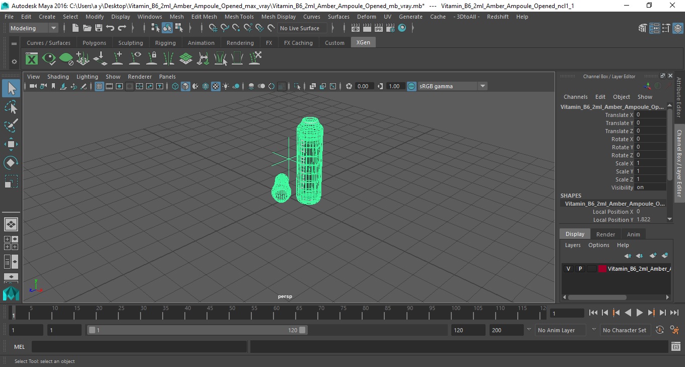 3D model Vitamin B6 2ml Amber Ampoule Opened