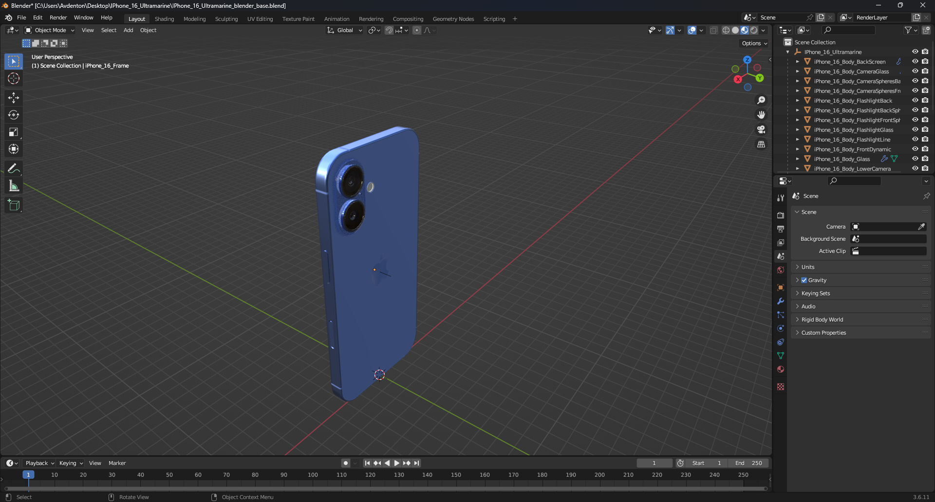 3D IPhone 16 Ultramarine