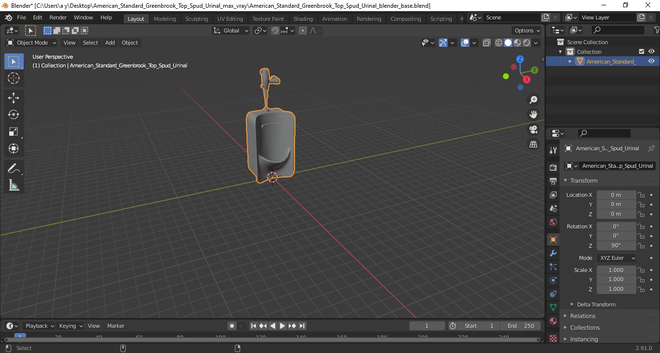 American Standard Greenbrook Top Spud Urinal 3D model