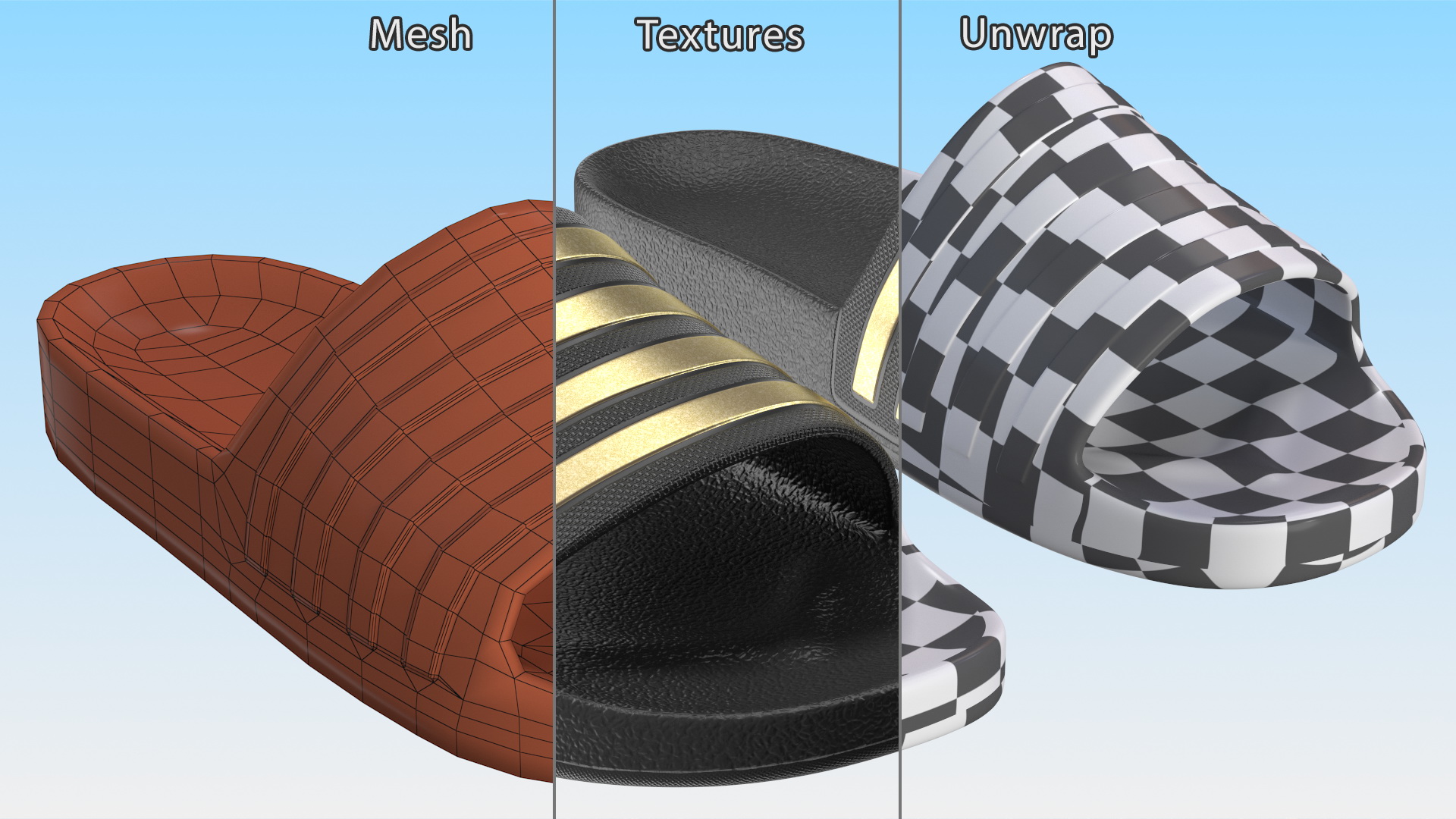 Black Rubber Flip-Flops Slippers 3D