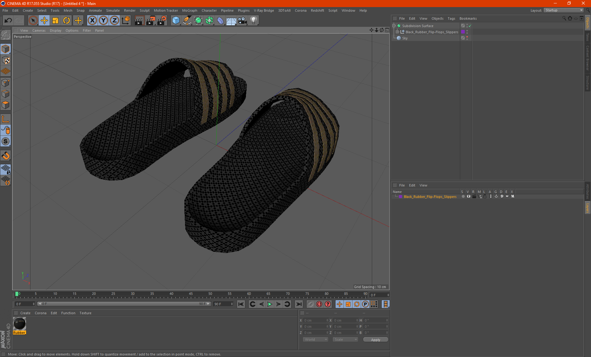 Black Rubber Flip-Flops Slippers 3D
