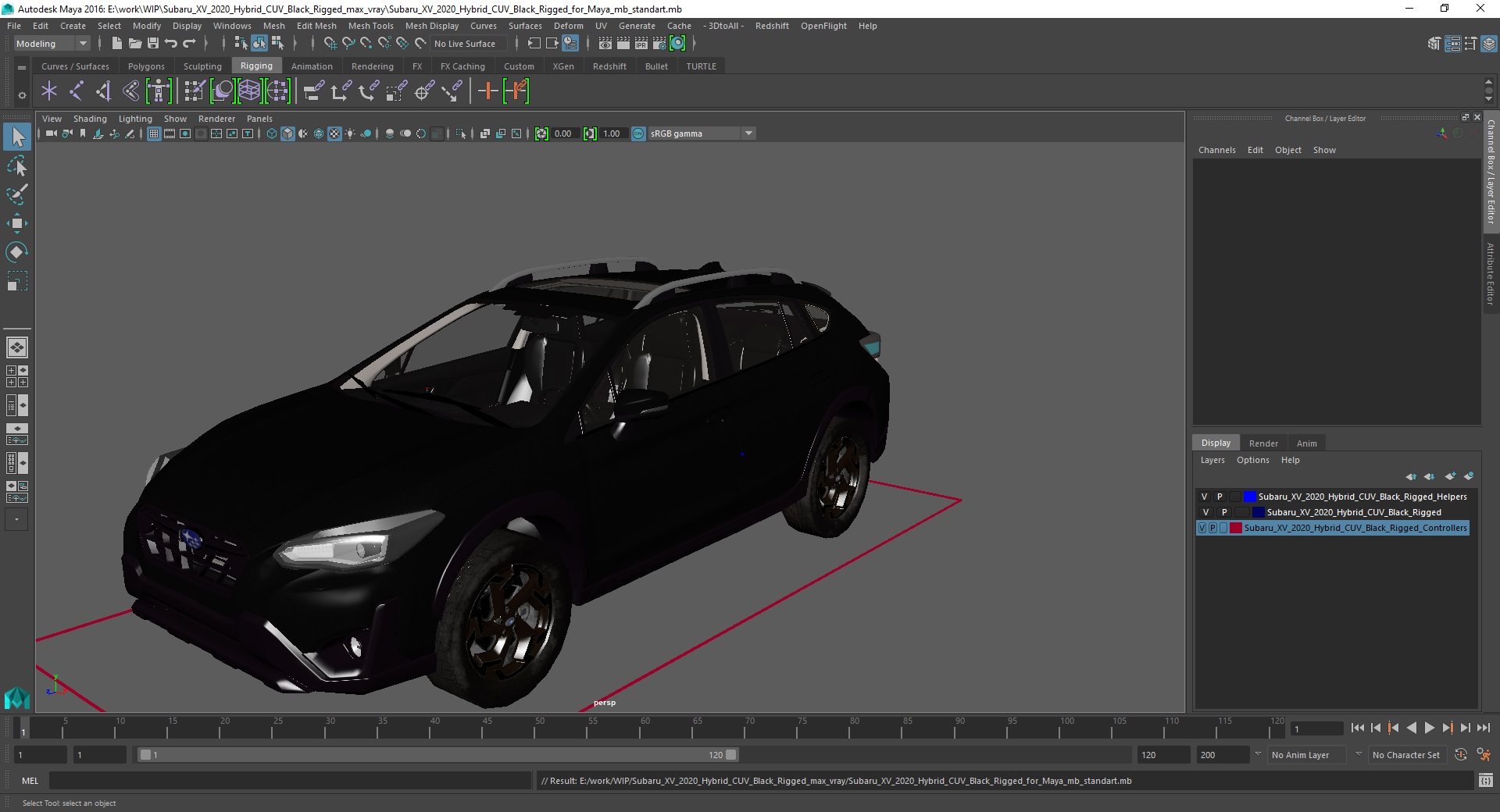 Subaru XV 2020 Hybrid CUV Black Rigged for Maya 3D