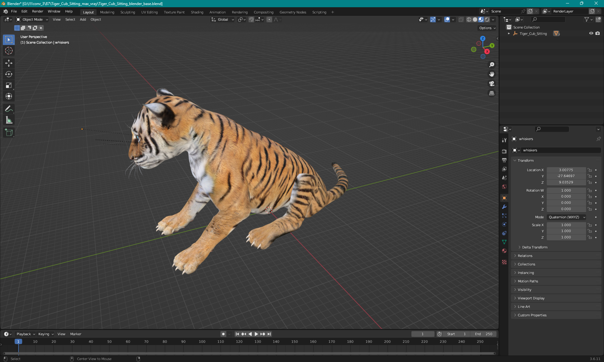 Tiger Cub Sitting 3D