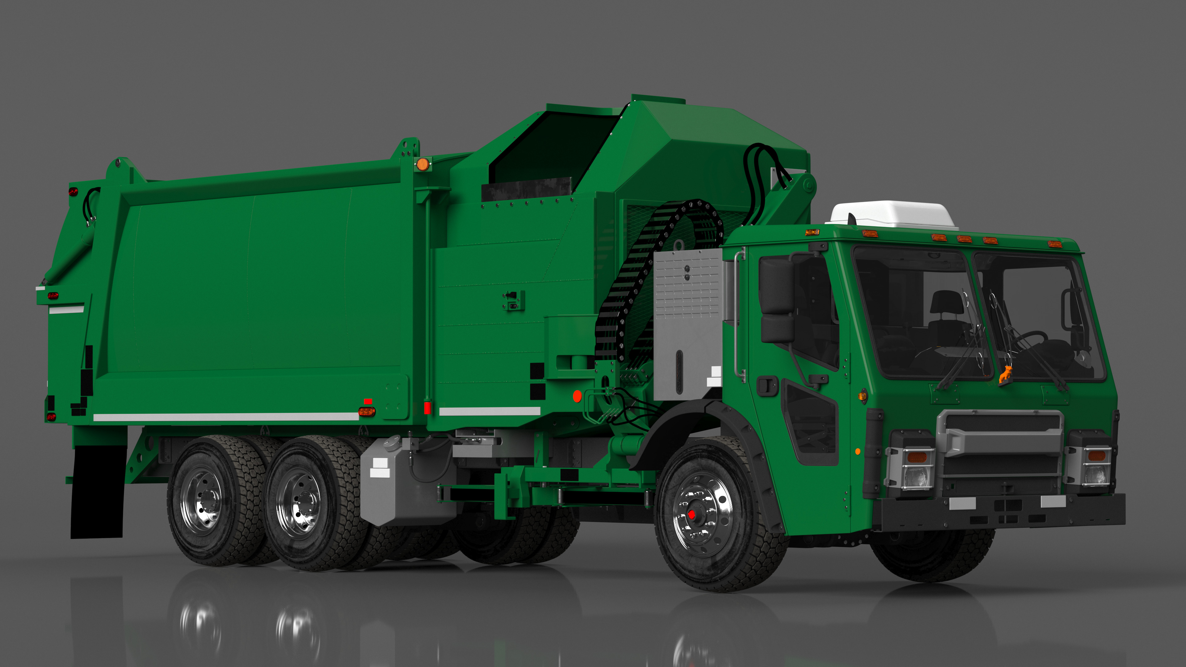Trash Truck Electric Green Rigged for Maya 3D