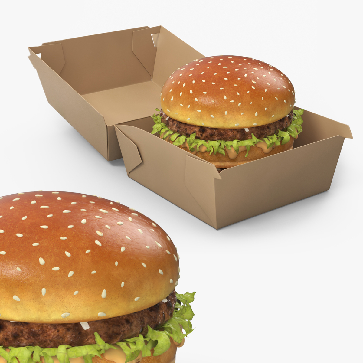 Beef Burger with Packaging Container 3D model preview