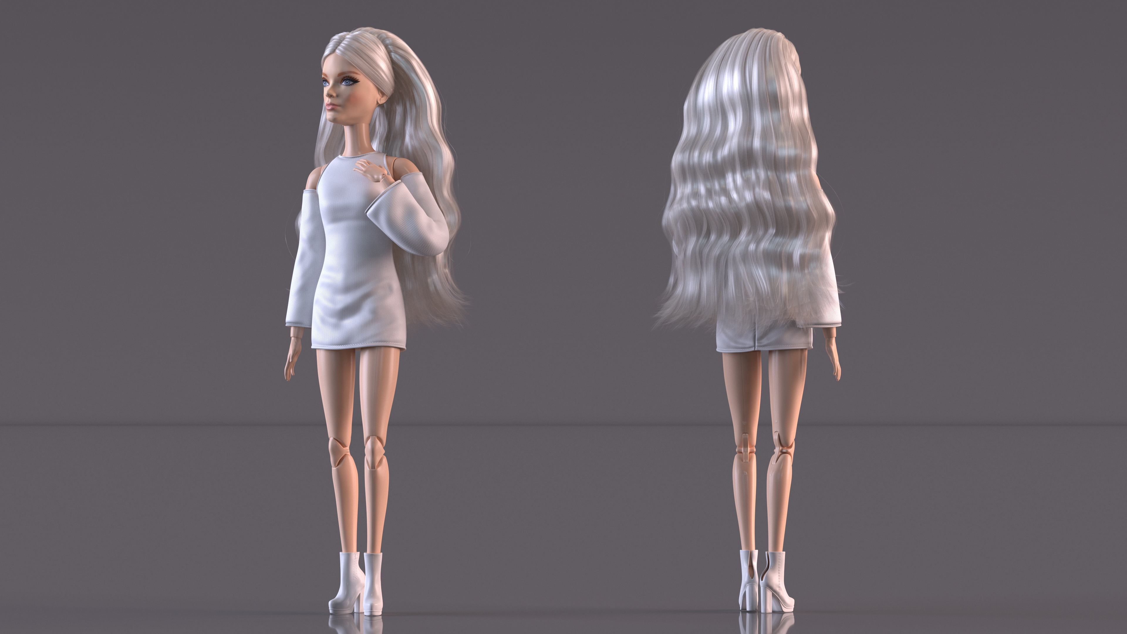 3D model Barbie Doll White Dress Rigged