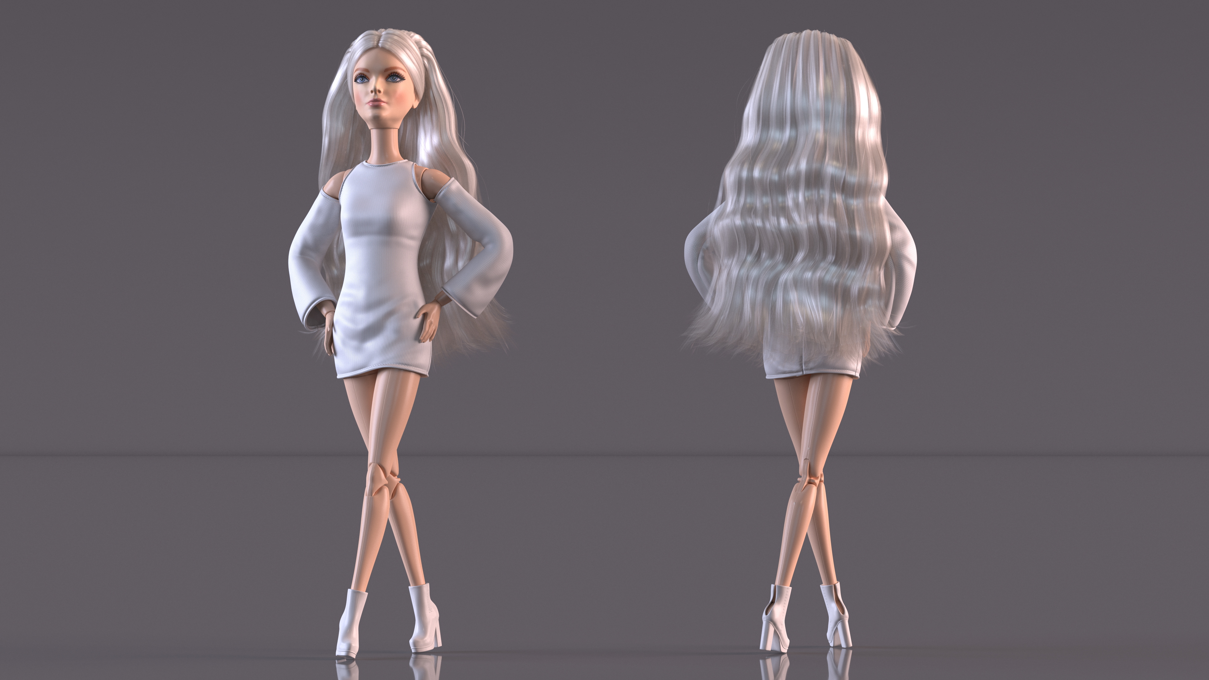 3D model Barbie Doll White Dress Rigged