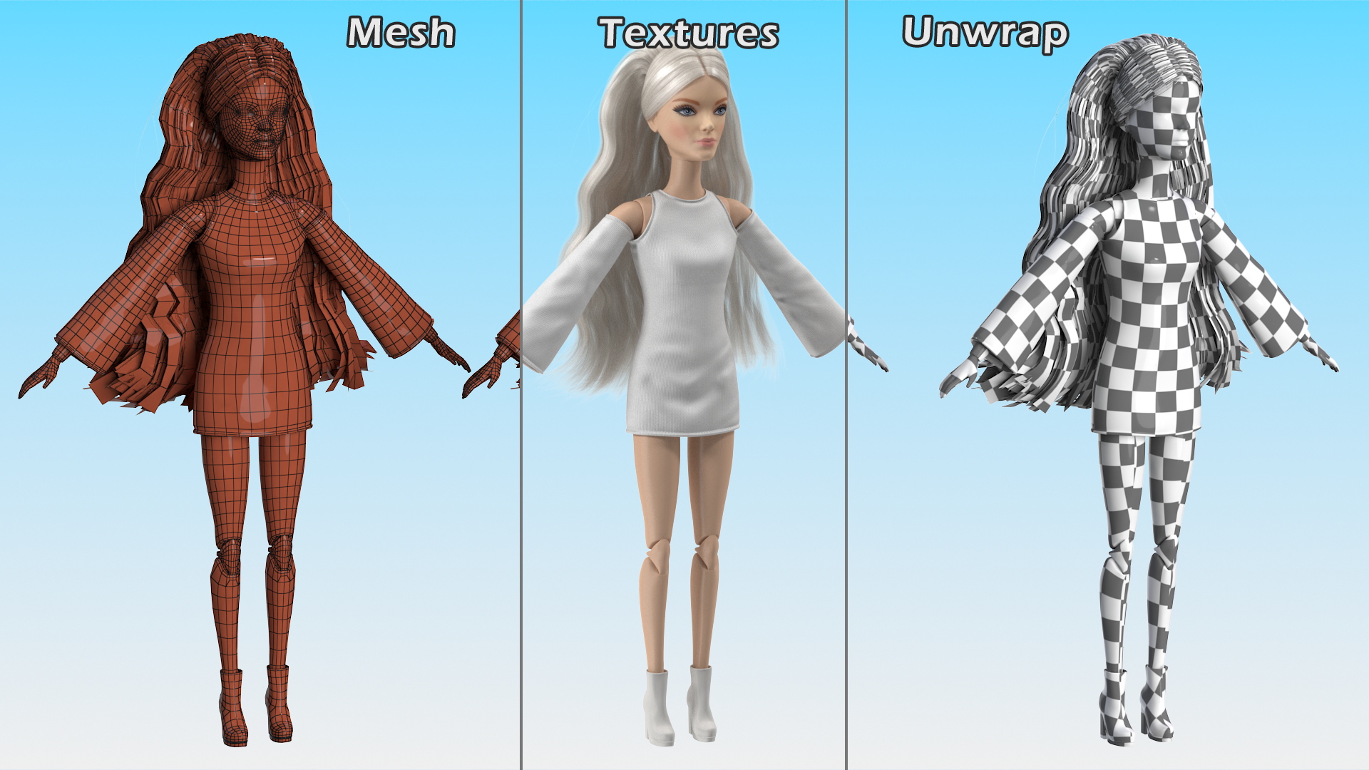 3D model Barbie Doll White Dress Rigged