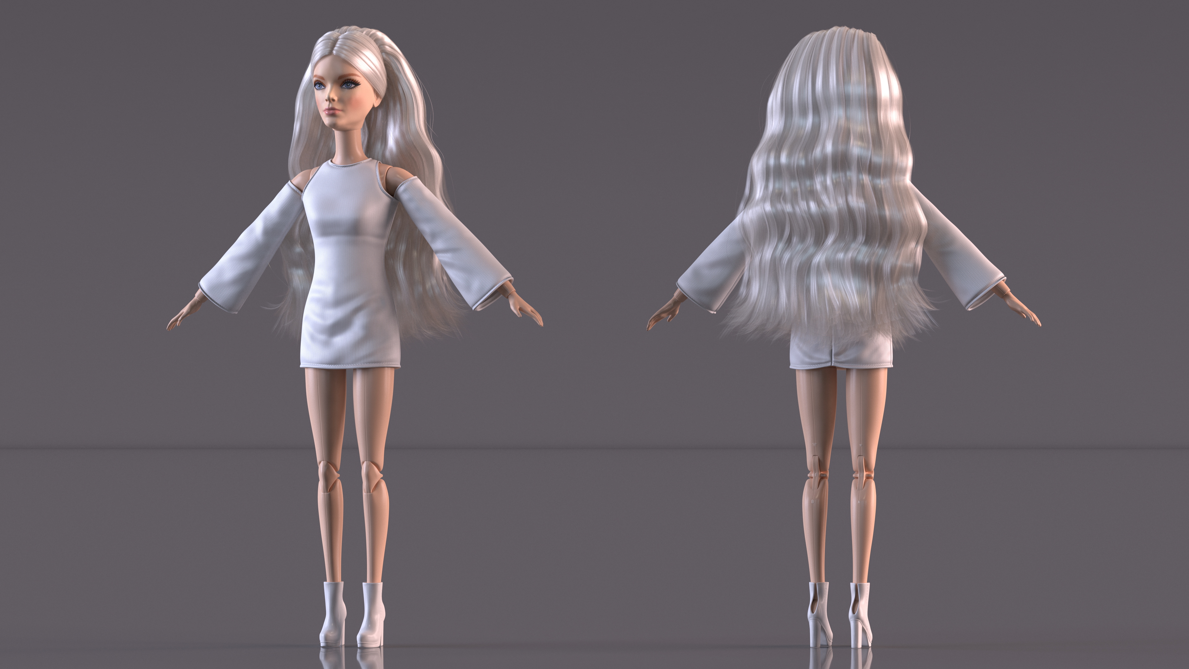3D model Barbie Doll White Dress Rigged