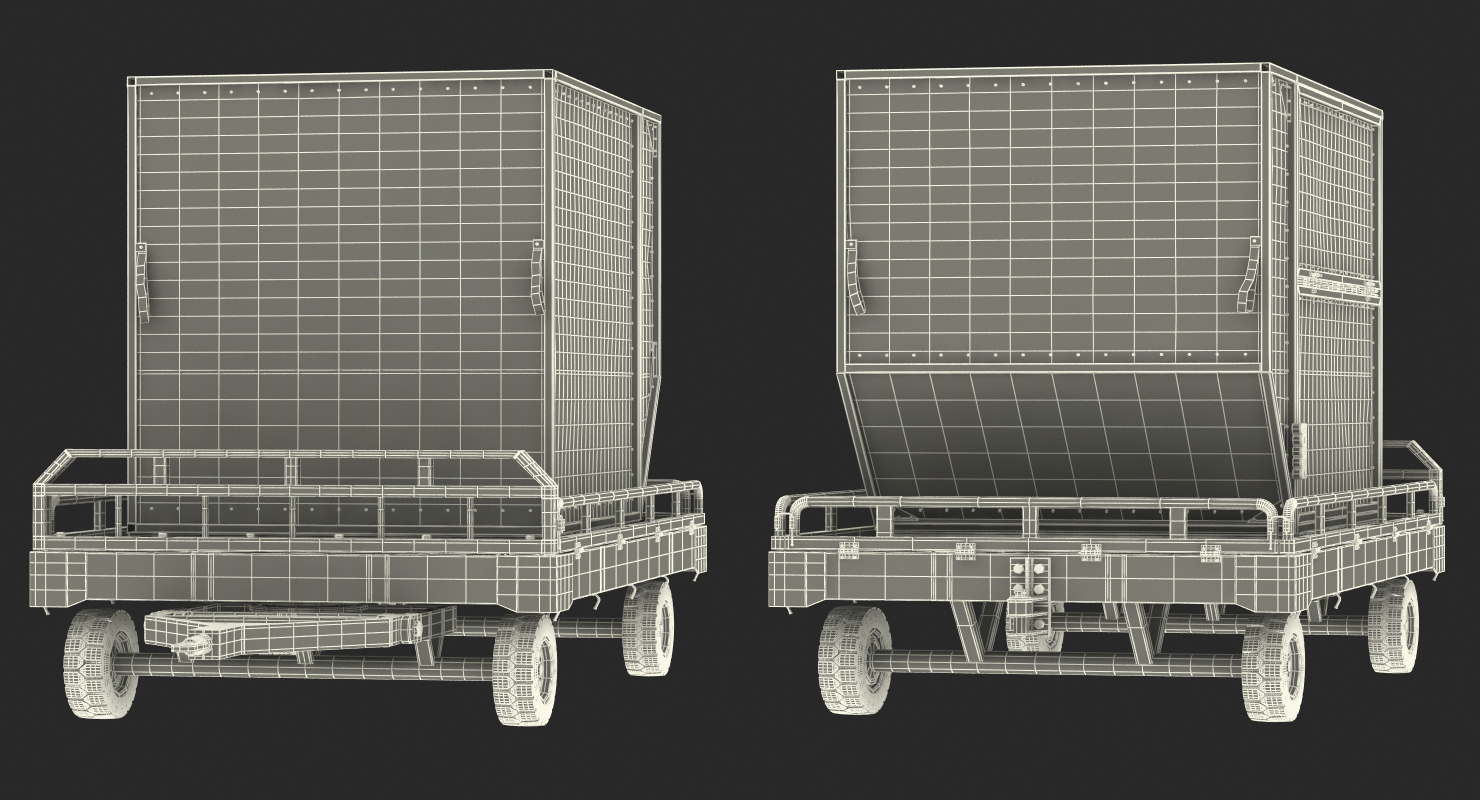 Airport Transport Trailer Low Bed Platform with Container 3D