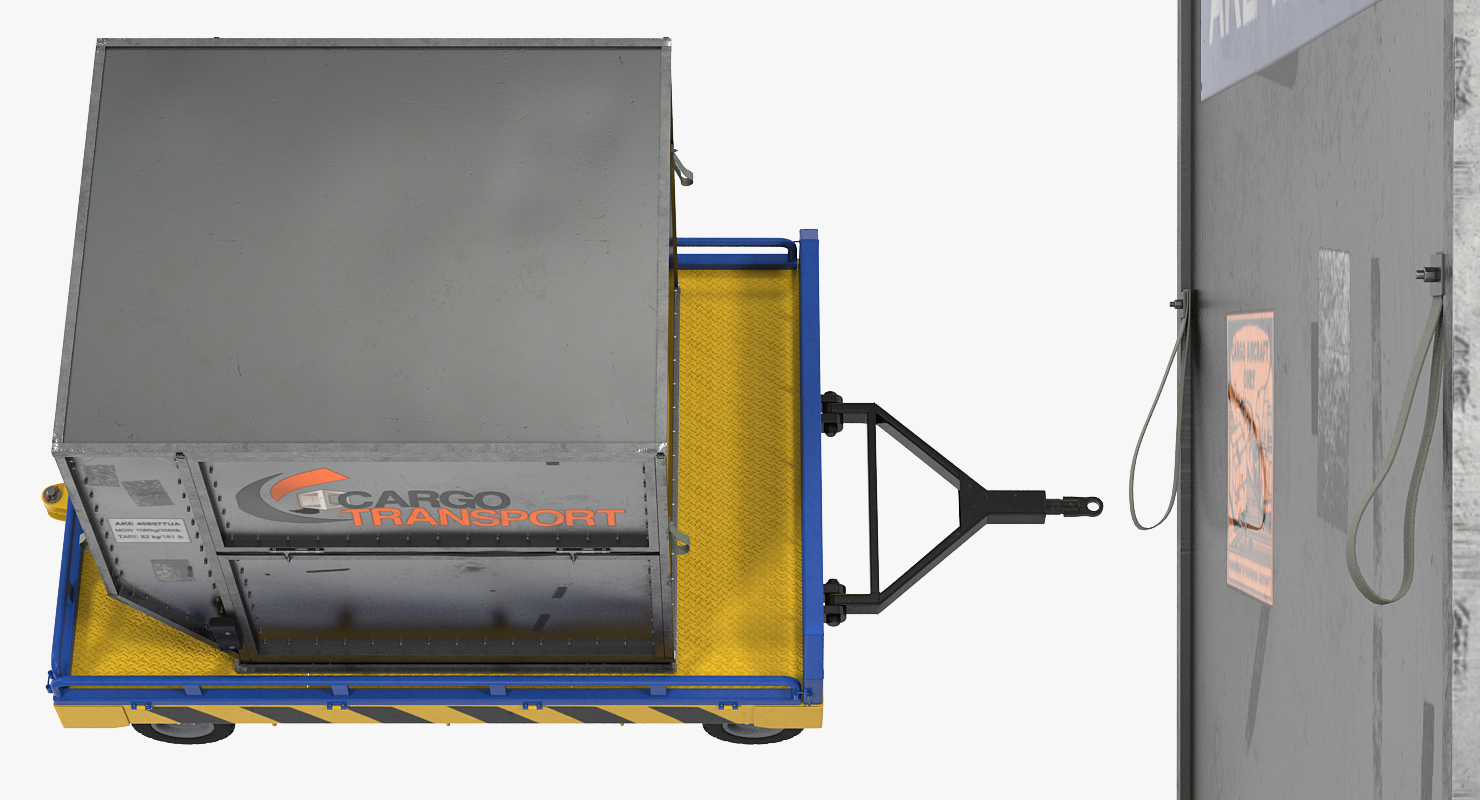Airport Transport Trailer Low Bed Platform with Container 3D