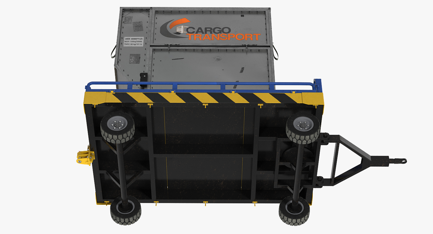 Airport Transport Trailer Low Bed Platform with Container 3D