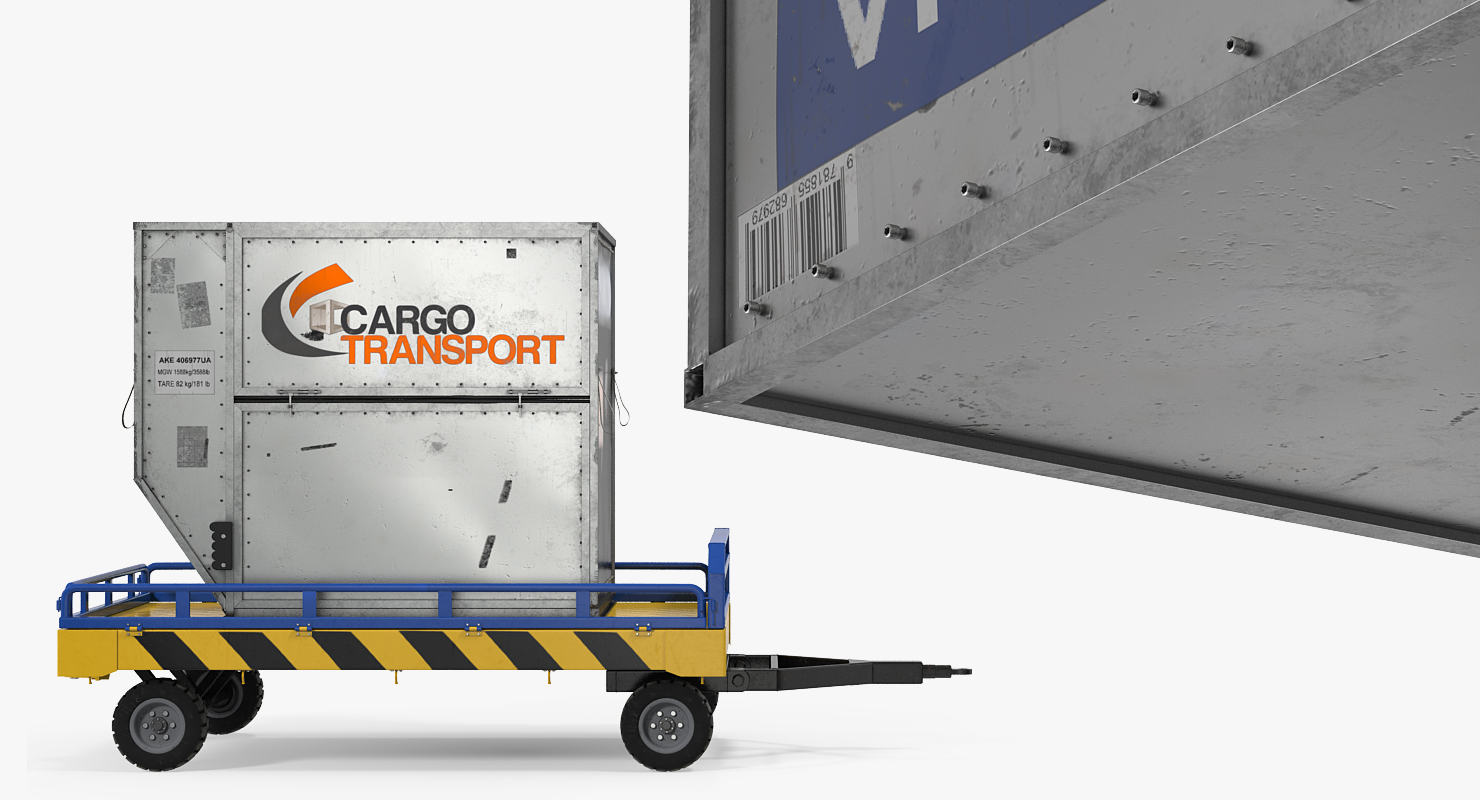 Airport Transport Trailer Low Bed Platform with Container 3D