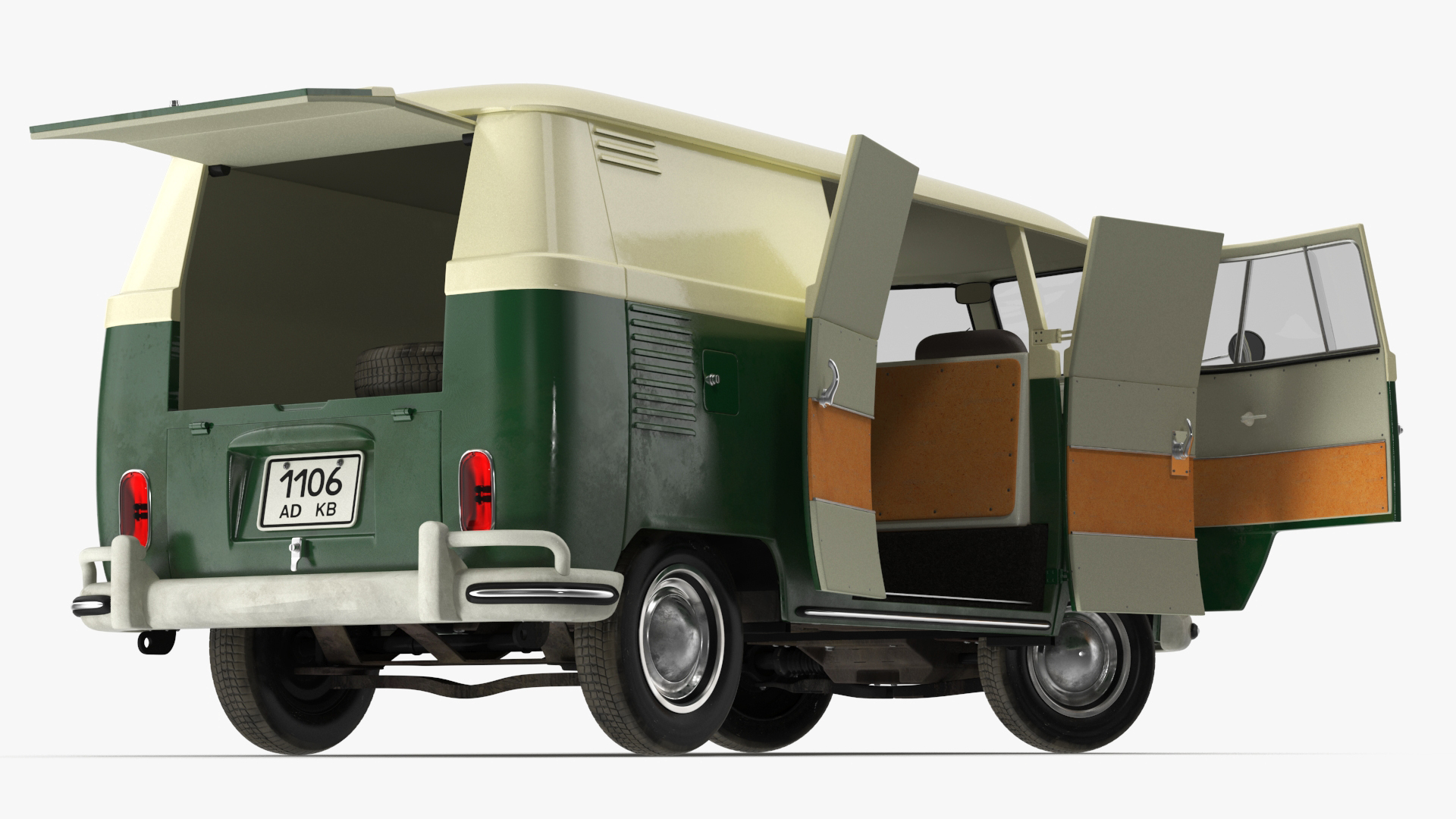 Vintage Volkswagen Bus with Side Door Rigged 3D model