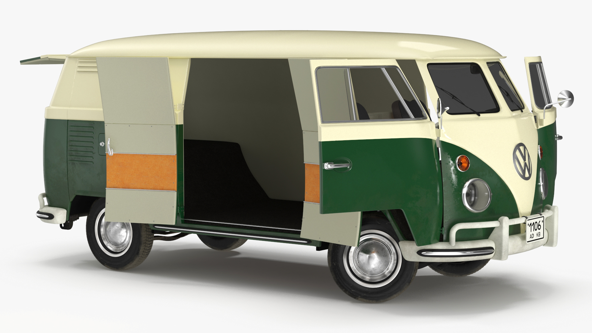 Vintage Volkswagen Bus with Side Door Rigged 3D model