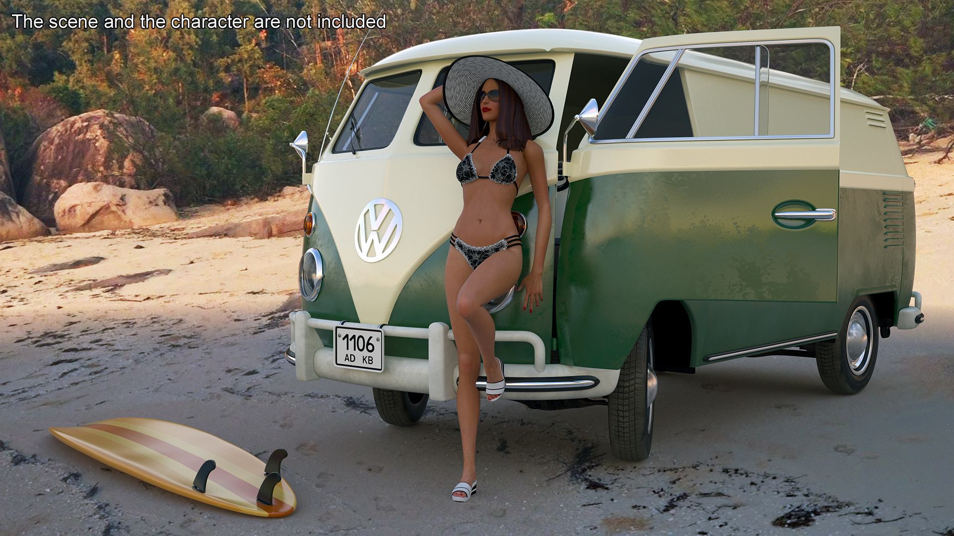 Vintage Volkswagen Bus with Side Door Rigged 3D model