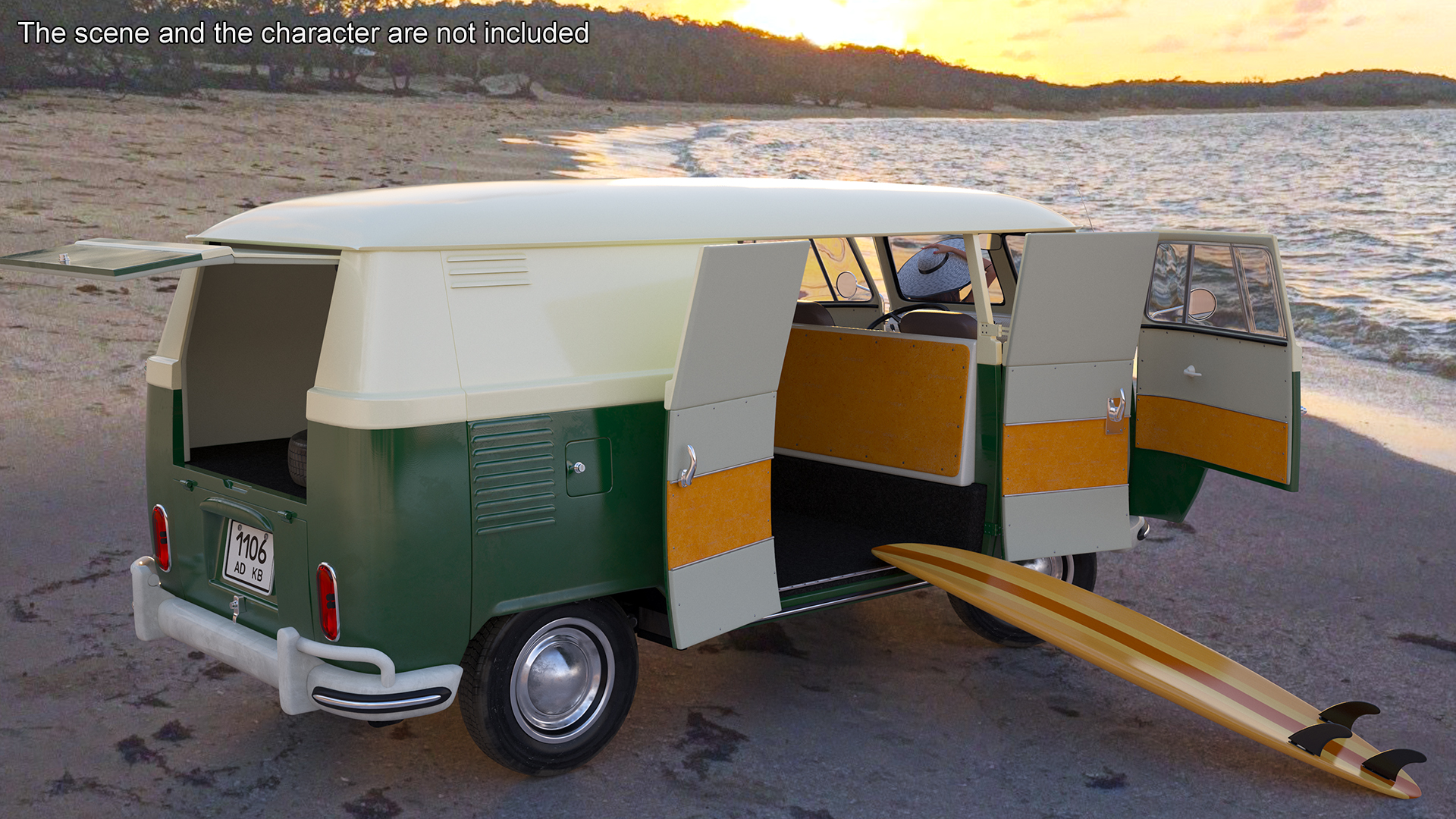 Vintage Volkswagen Bus with Side Door Rigged 3D model