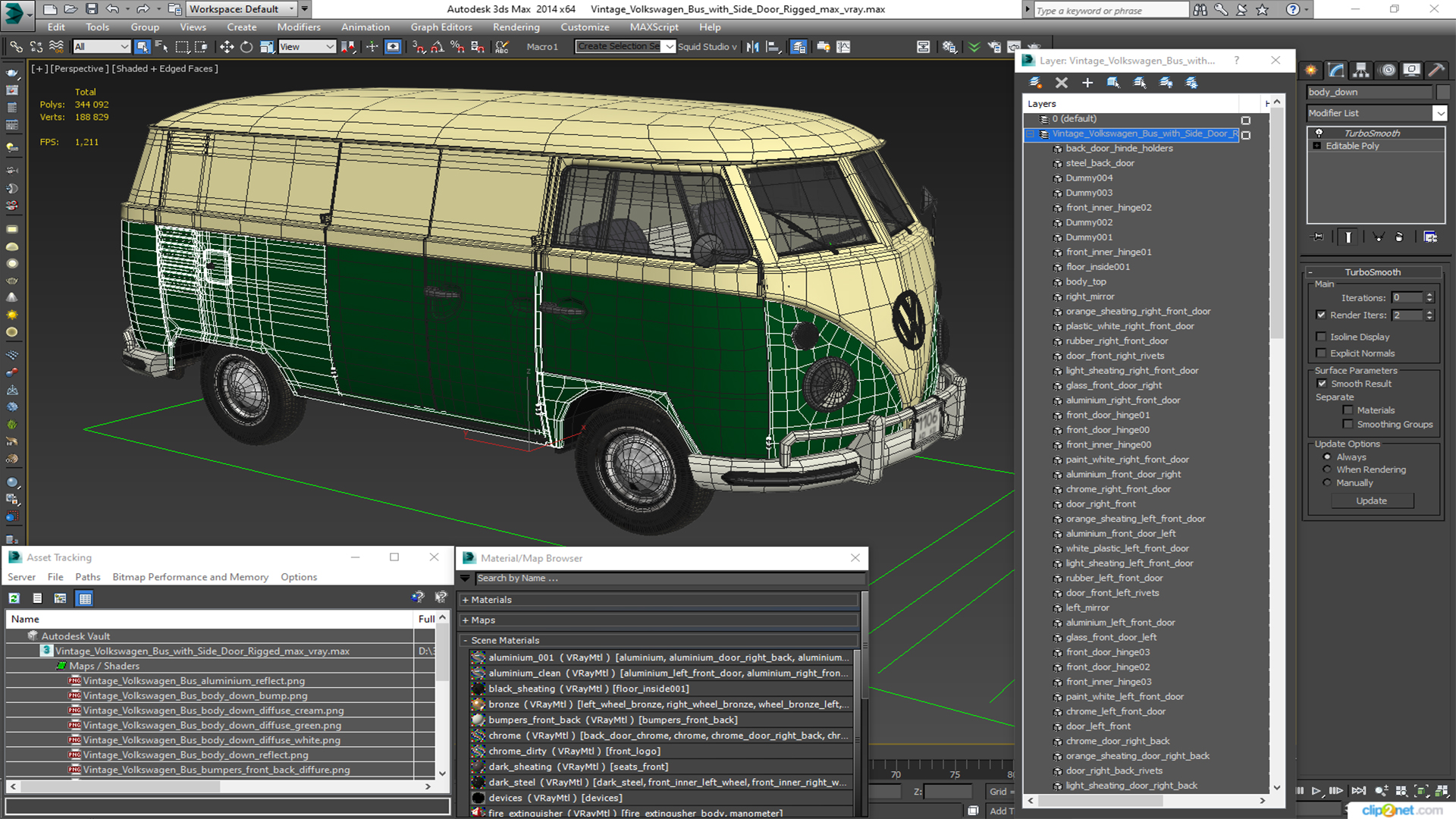 Vintage Volkswagen Bus with Side Door Rigged 3D model