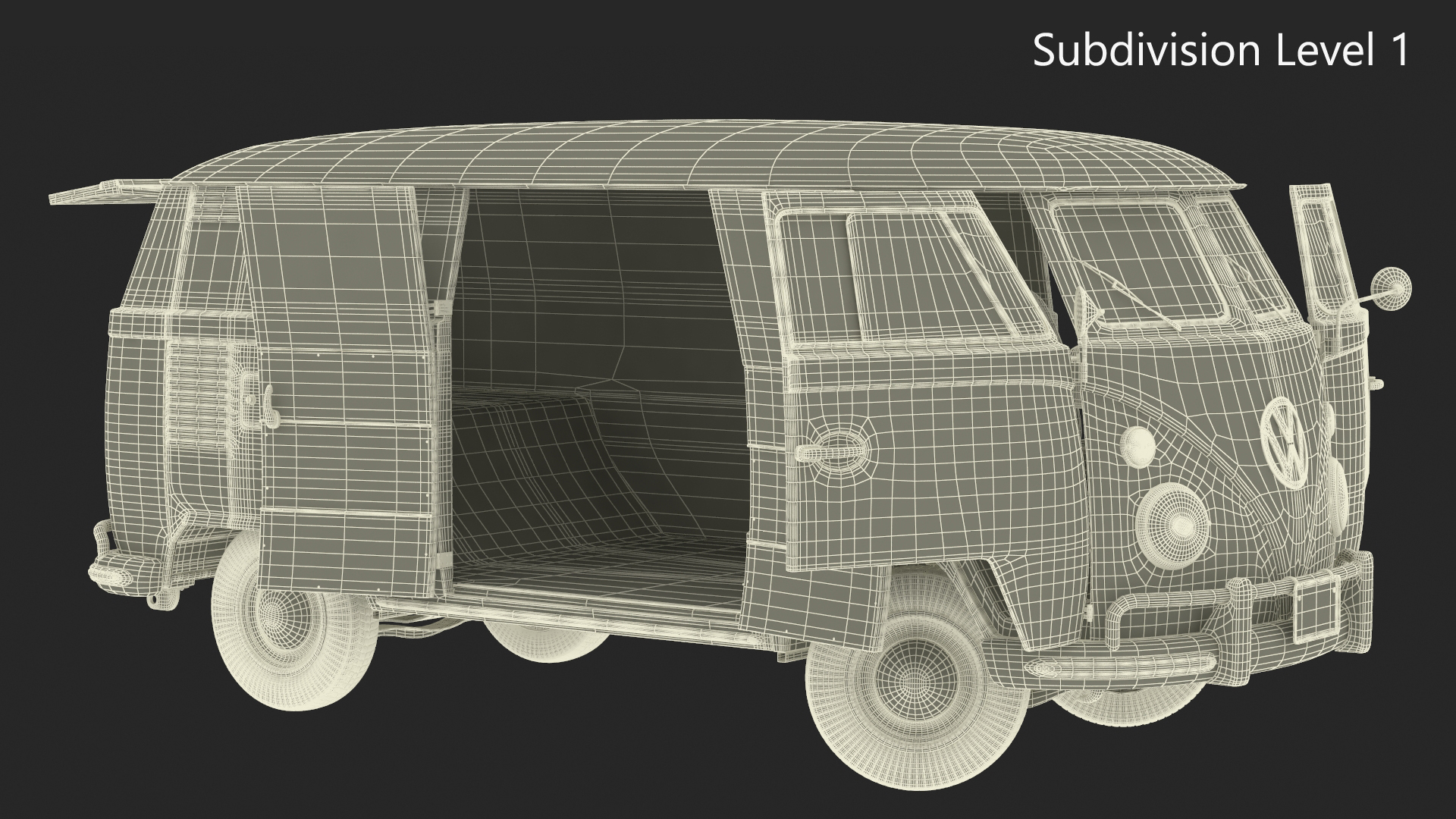 Vintage Volkswagen Bus with Side Door Rigged 3D model