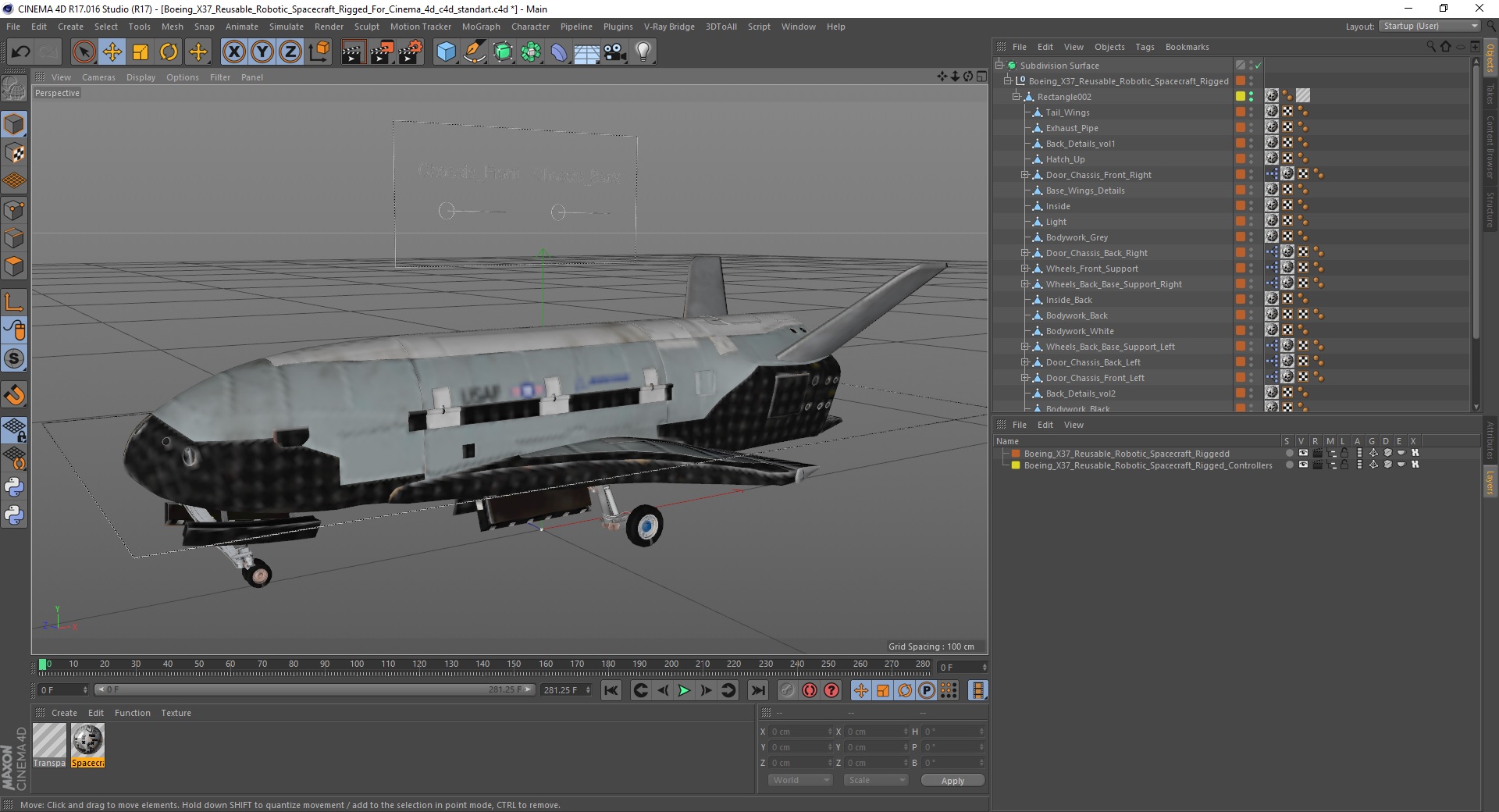 Boeing X37 Reusable Robotic Spacecraft Rigged for Cinema 4D 3D model