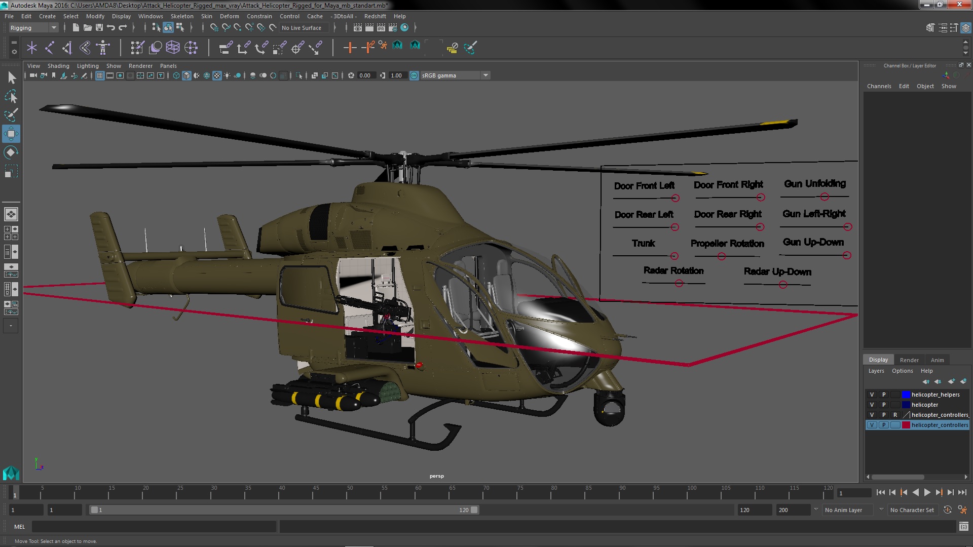3D Attack Helicopter Rigged for Maya model