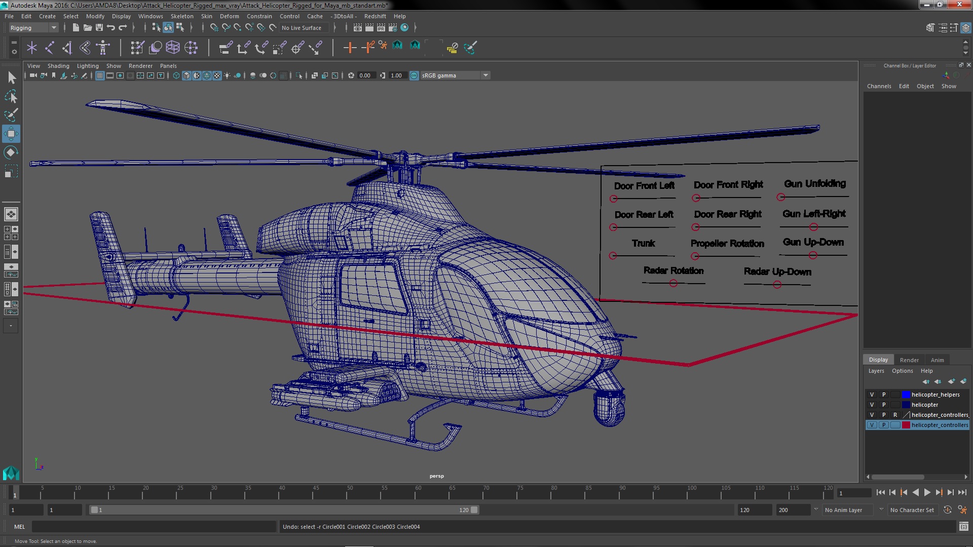 3D Attack Helicopter Rigged for Maya model