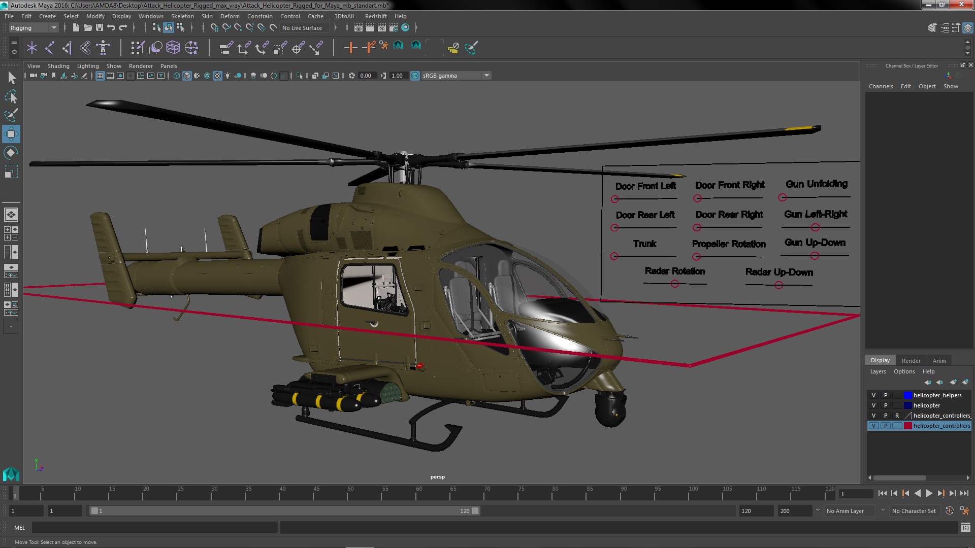 3D Attack Helicopter Rigged for Maya model