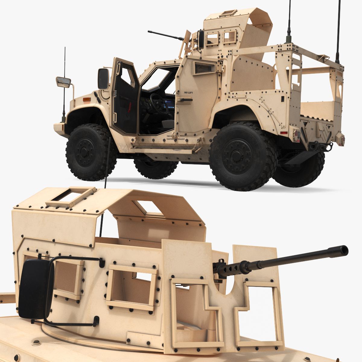Military Truck Oshkosh L-ATV with Gun Turret Rigged 3D model preview
