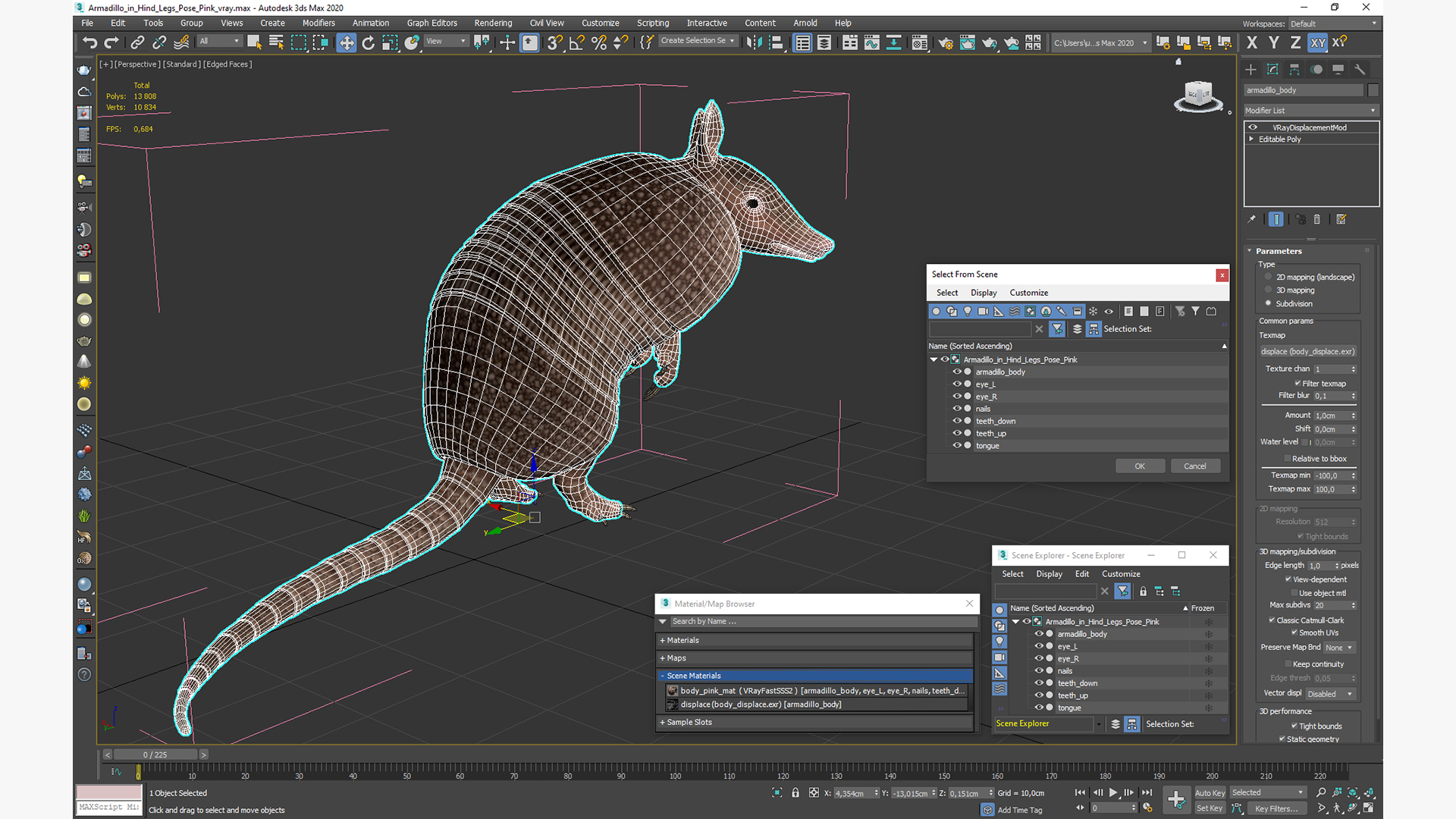 Armadillo in Hind Legs Pose Pink 3D