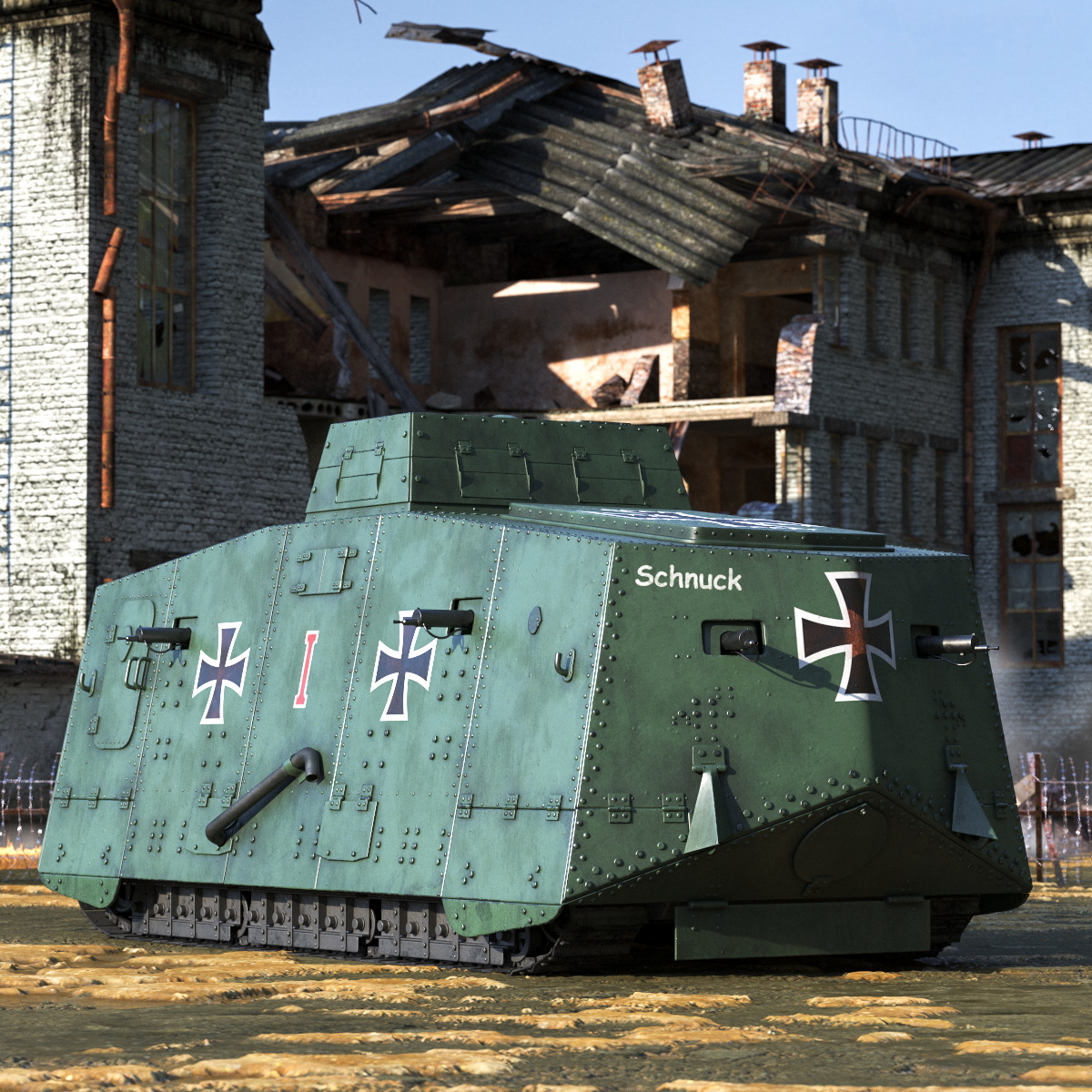 3D Sturmpanzerwagen A7V Deutscher WW1 Panzer Rigged model