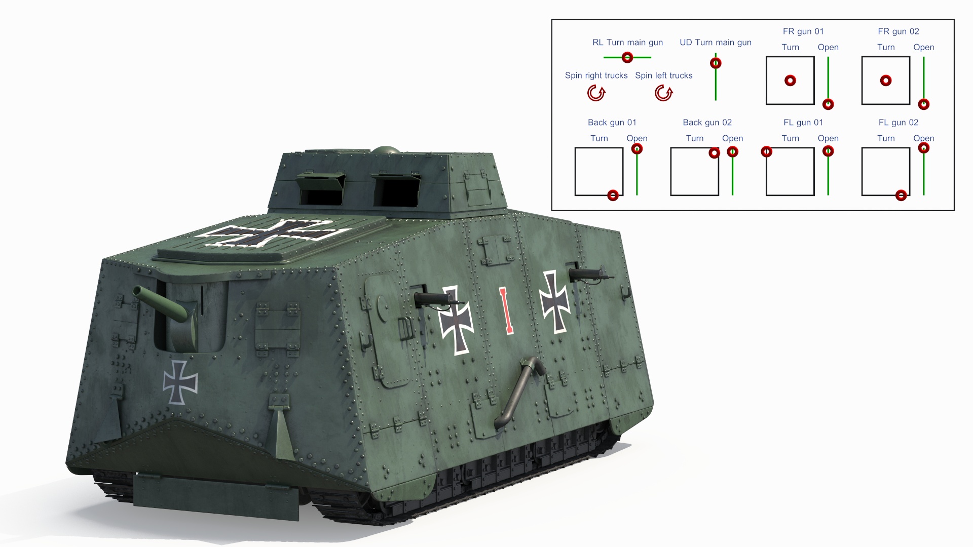 3D Sturmpanzerwagen A7V Deutscher WW1 Panzer Rigged model
