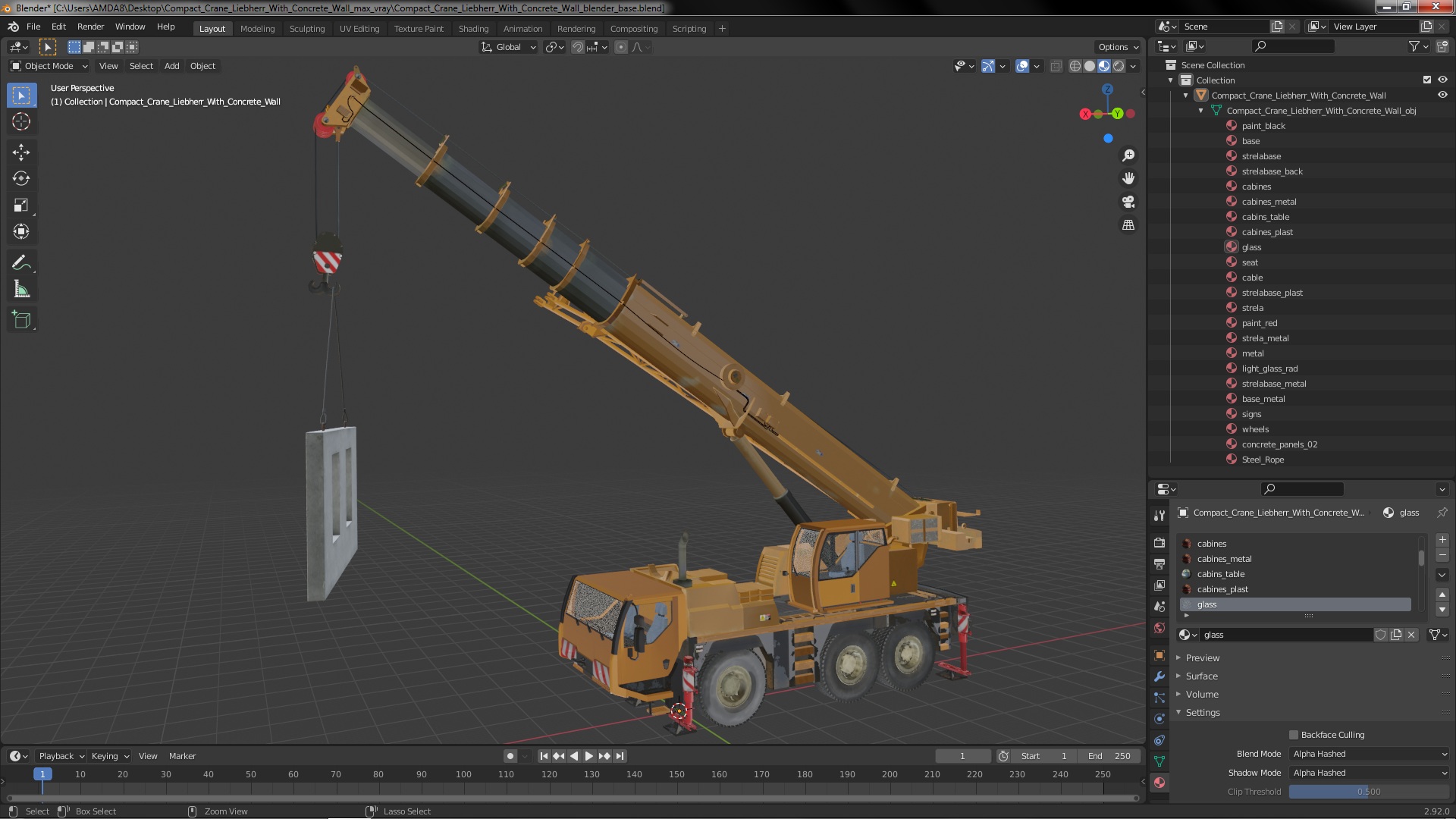 3D Compact Crane Liebherr with Concrete Wall