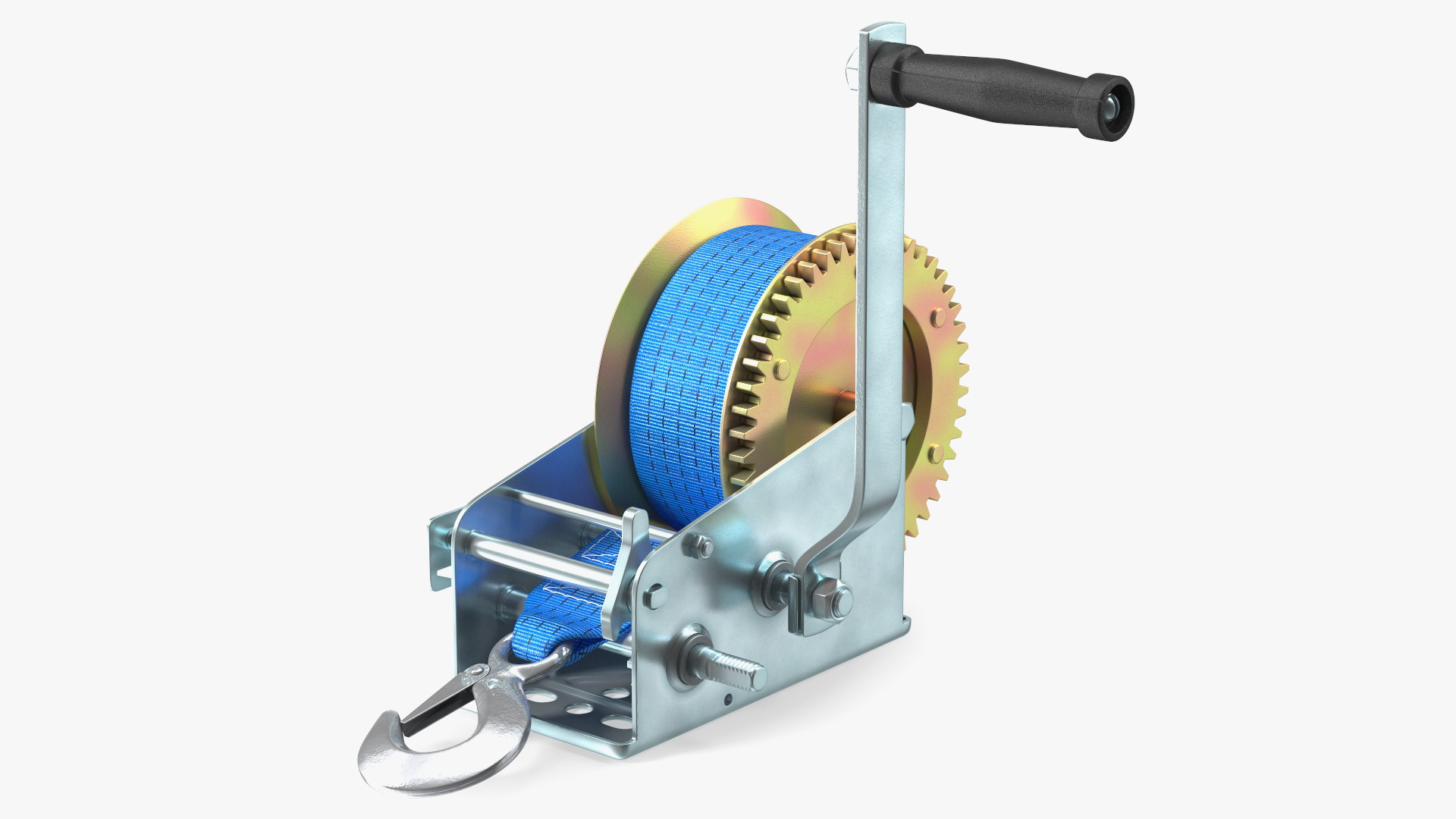 Hand Crank Winch with Polyester Strap 3D