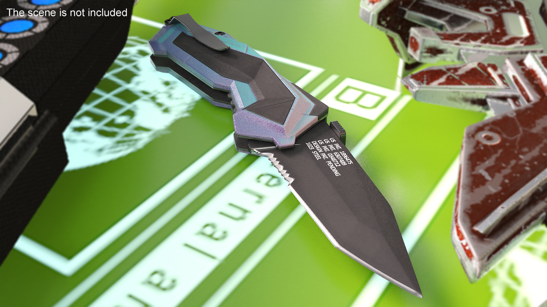 3D Futuristic Folding Knife Schrade Color model